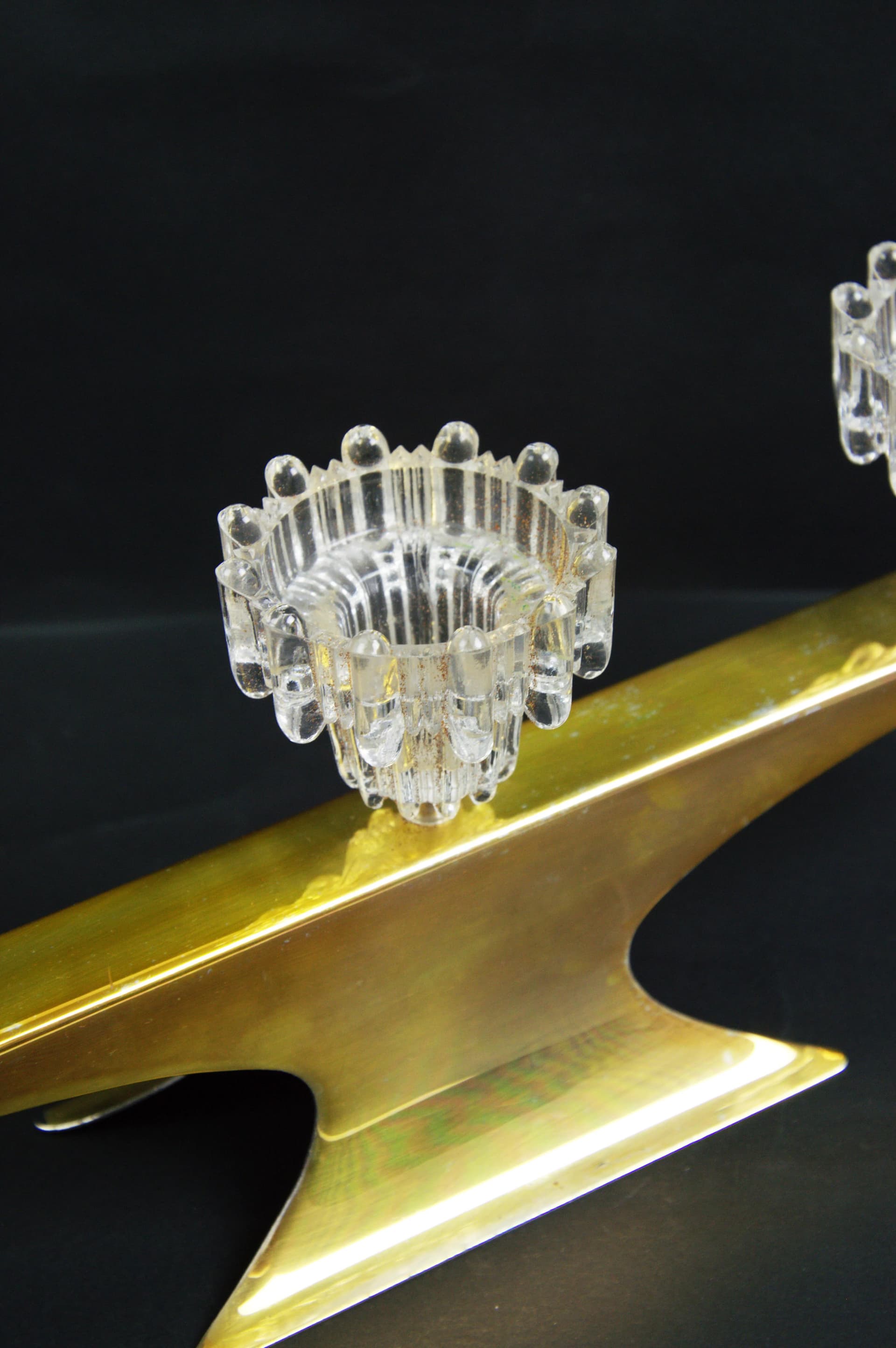 Golden Glass Candle Holder, Mid-century Modern Style, Poland, 1970s - 87241