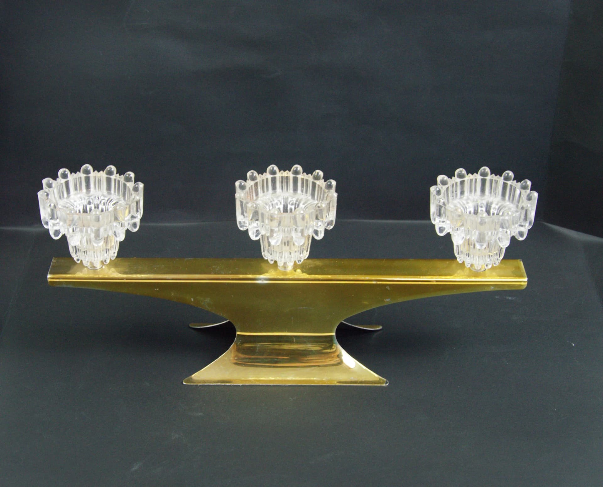 Golden Glass Candle Holder, Mid-century Modern Style, Poland, 1970s - 87238