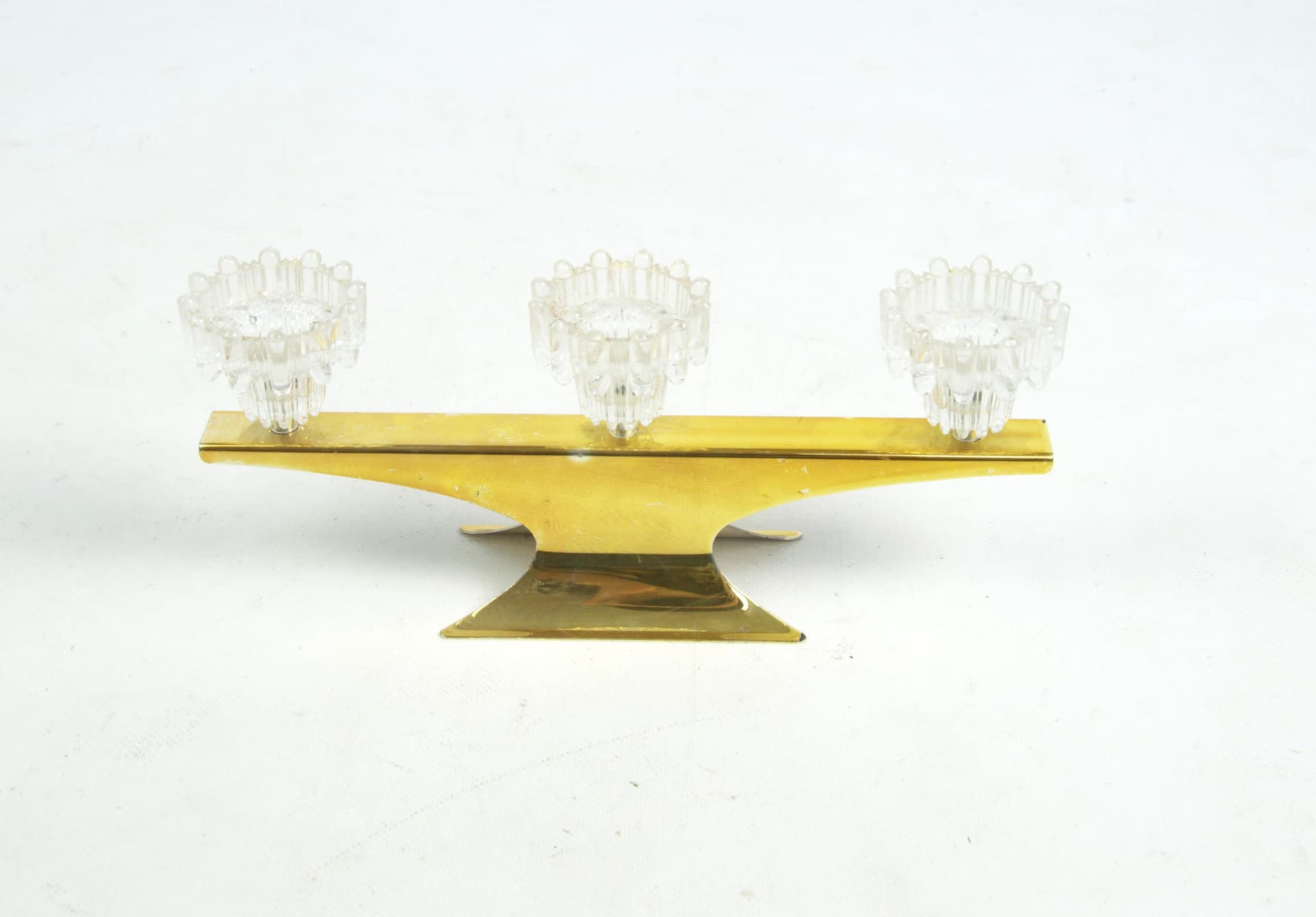 Golden Glass Candle Holder, Mid-century Modern Style, Poland, 1970s - 87239