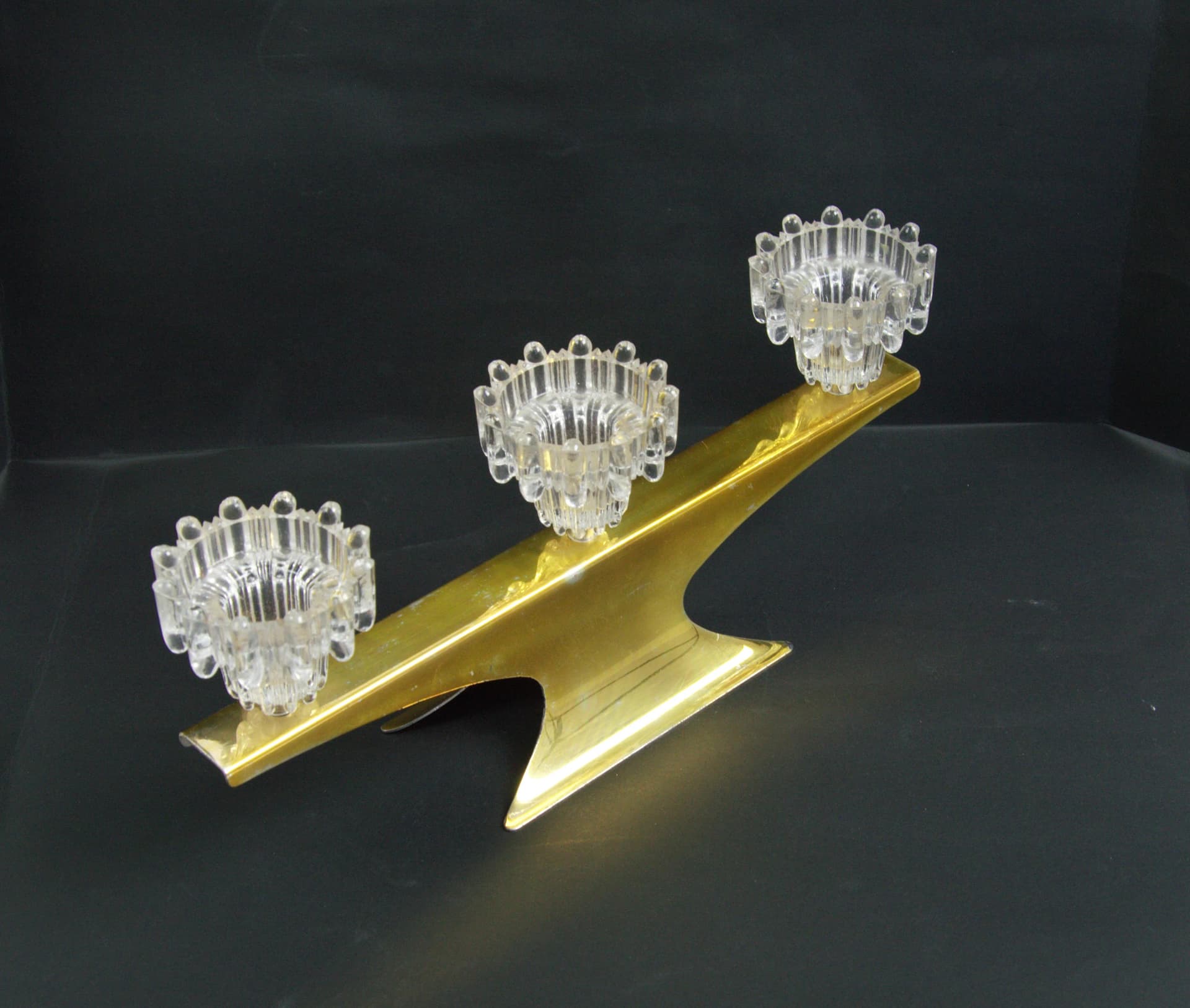 Golden Glass Candle Holder, Mid-century Modern Style, Poland, 1970s - 87242