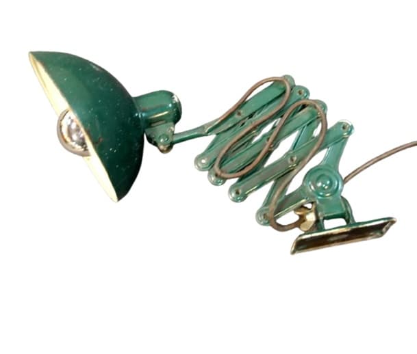 Lampa ścienna nożycowa Kaiser 6718, zielony, metal, proj. C. Dell, Kaiser Idell, Niemcy, lata 30.