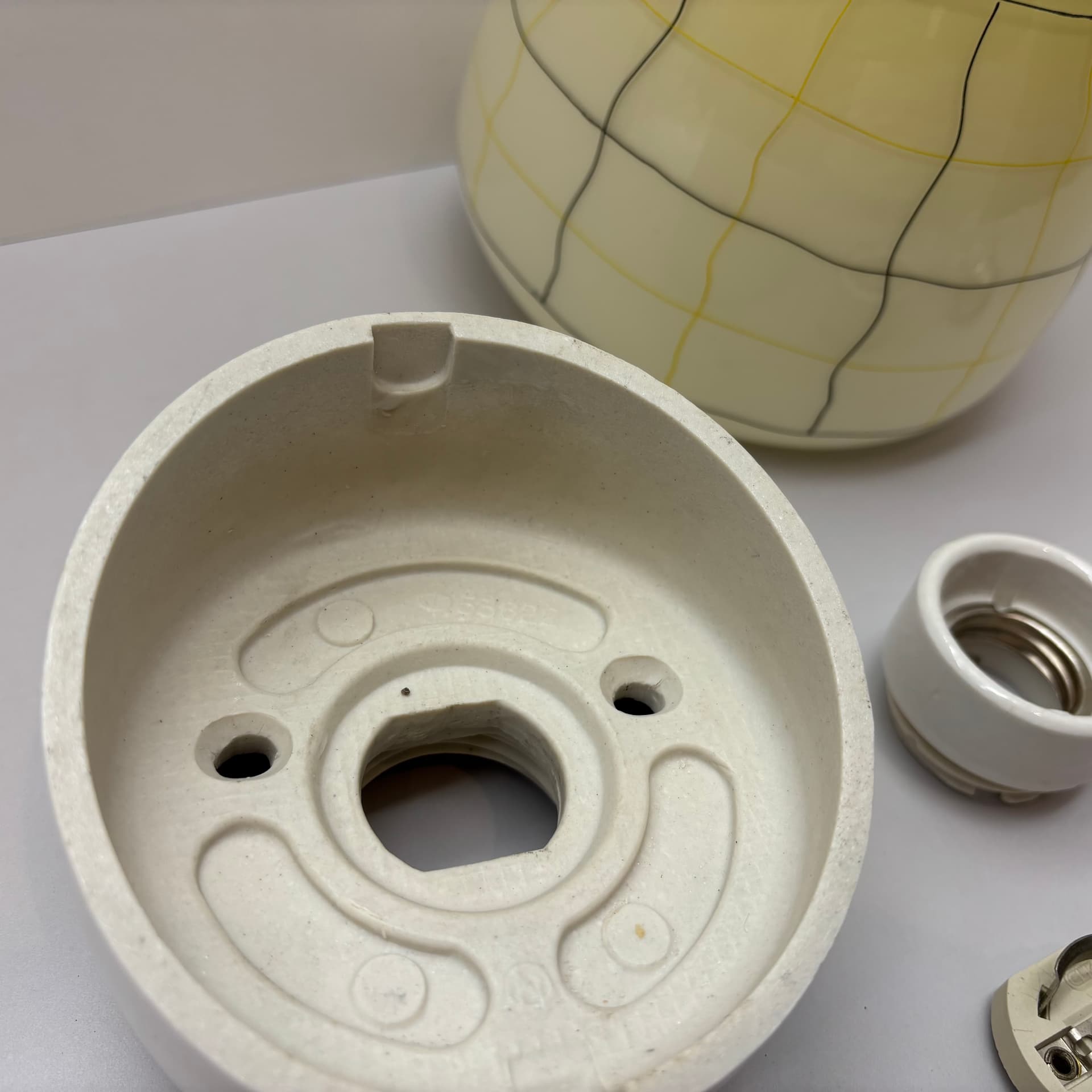 Kinkiet, ivory white, szkło, ceramika, Dania, lata 70. - 83139