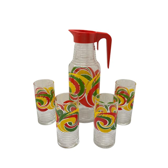 Zestaw szklanek i dzbanek, multikolor, szkło, Niemcy, lata 80. - WYMIARY