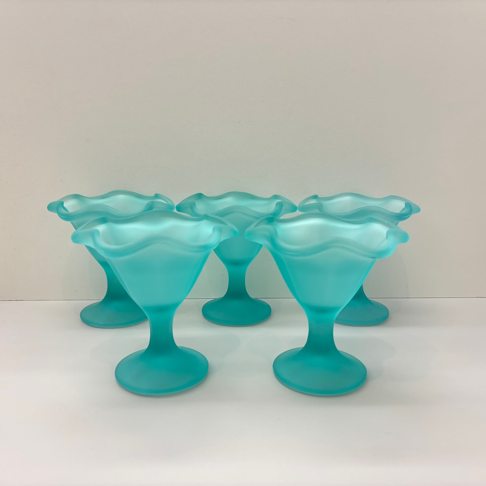 Set of dessert cups Miranda, turquoise glass, by H. Orvola, Italy, 1970s. - 83236