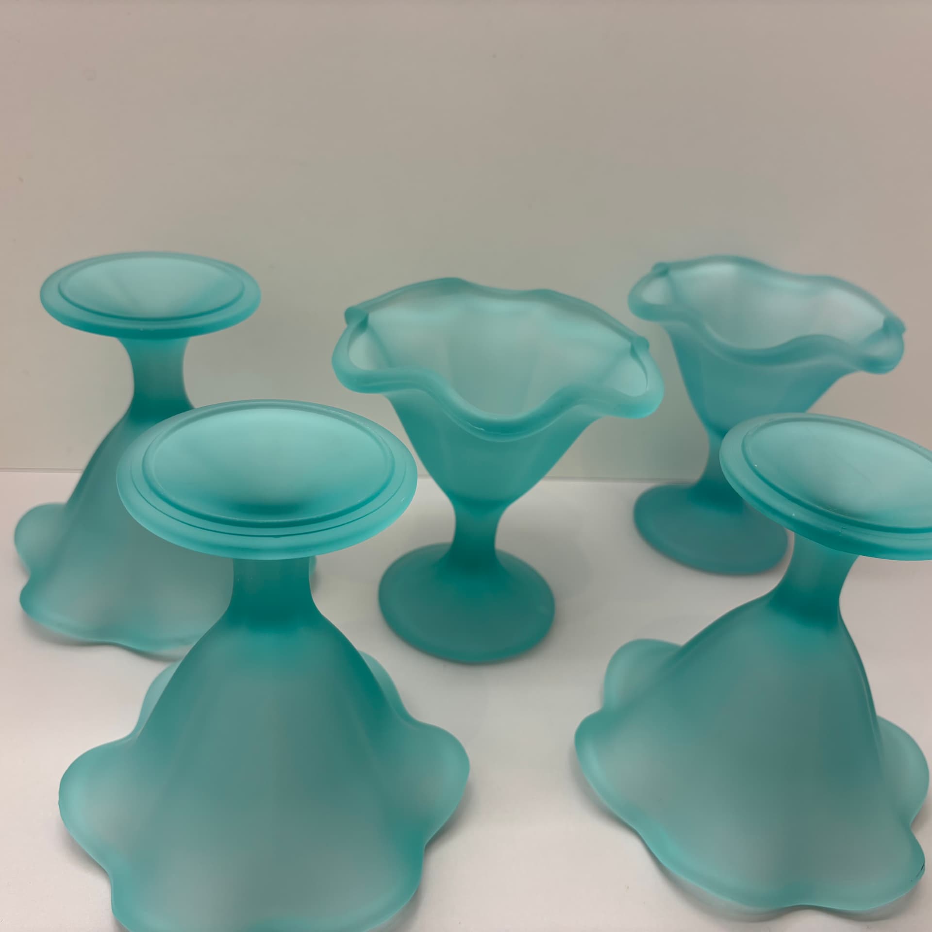 Set of dessert cups Miranda, turquoise glass, by H. Orvola, Italy, 1970s. - 83185