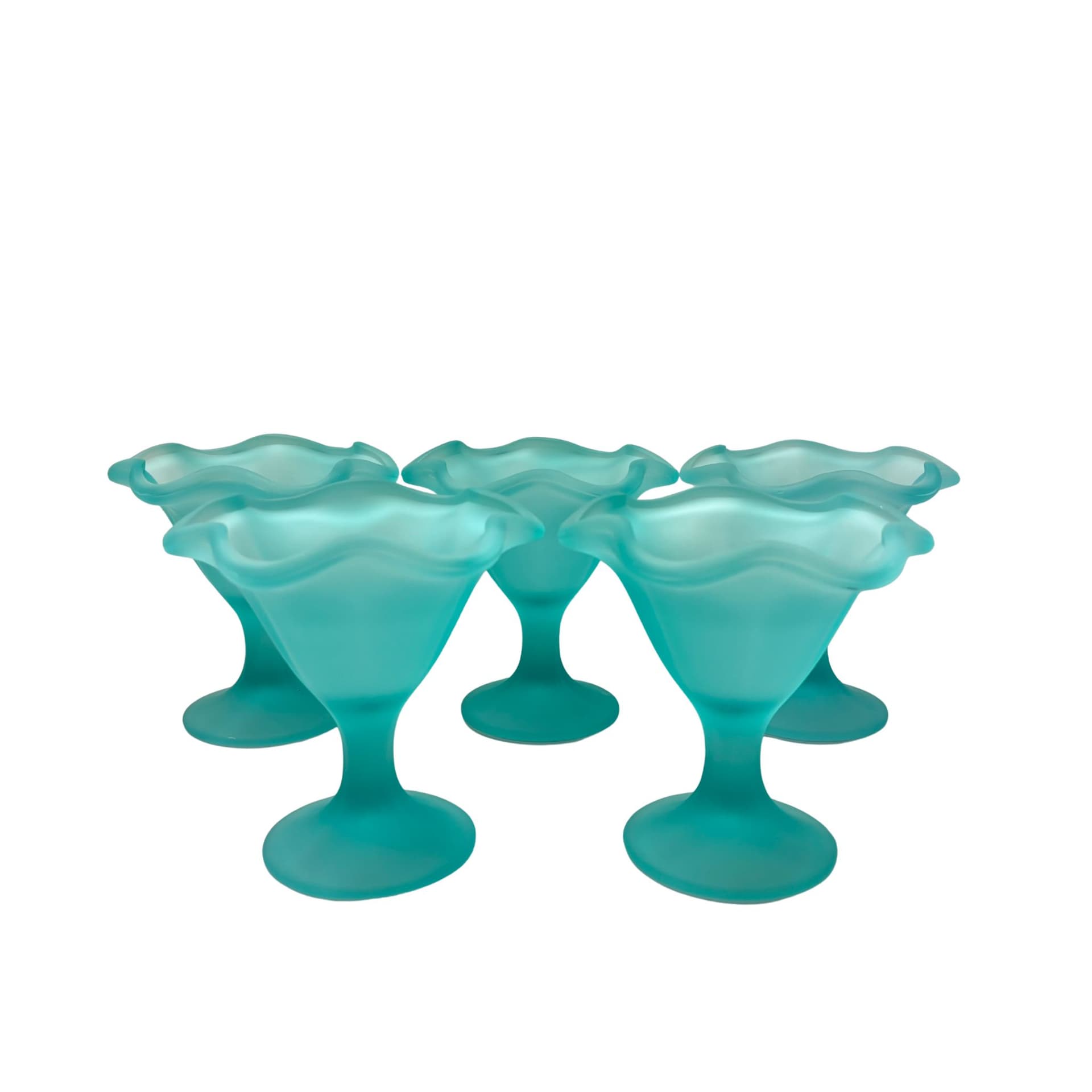 Set of dessert cups Miranda, turquoise glass, by H. Orvola, Italy, 1970s.