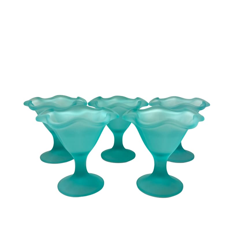 Set of dessert cups Miranda, turquoise glass, by H. Orvola, Italy, 1970s.