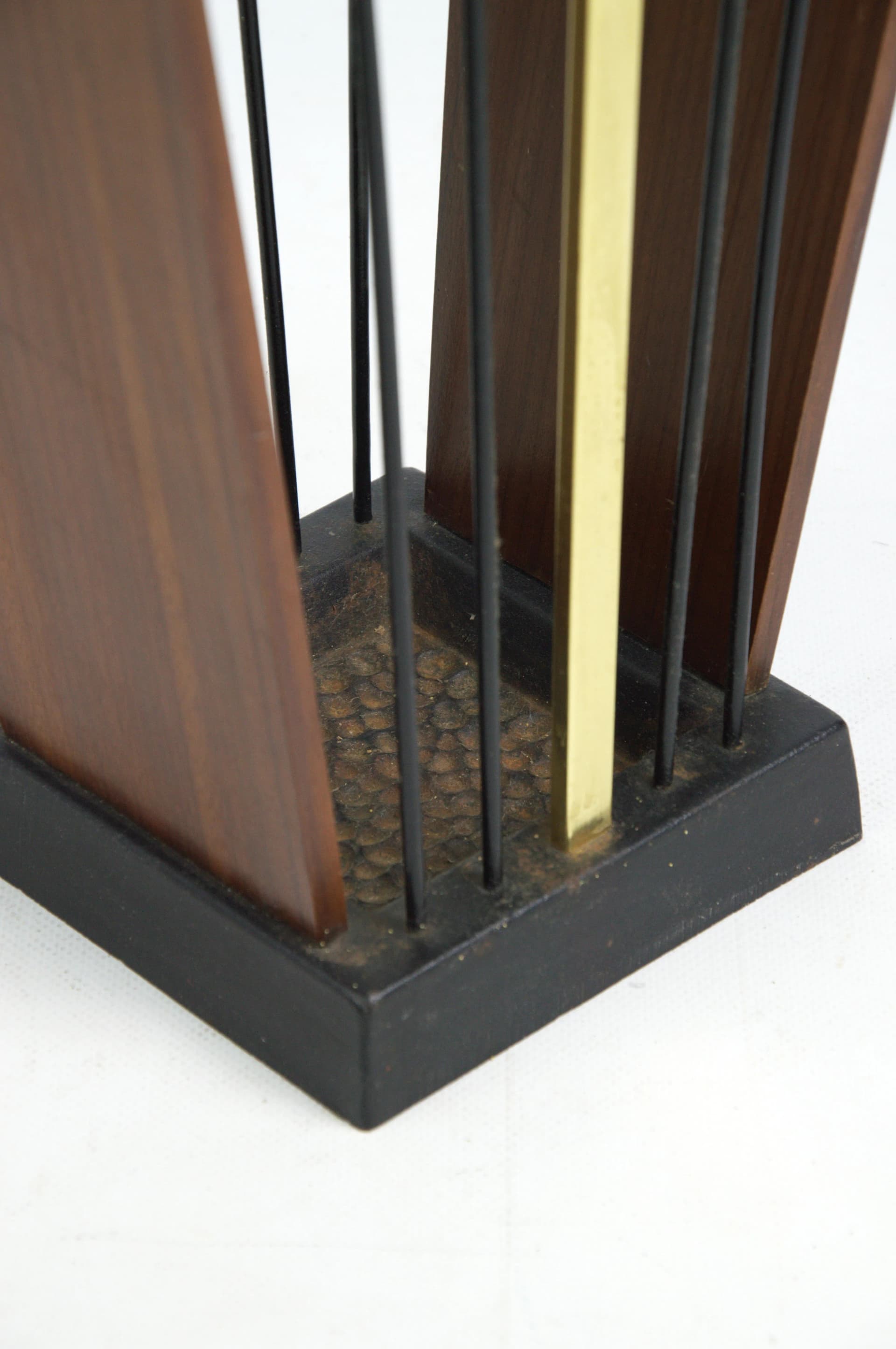 Umbrella Stand, brown wood, black metal, brass gold, Poland, 1970s. - 87154