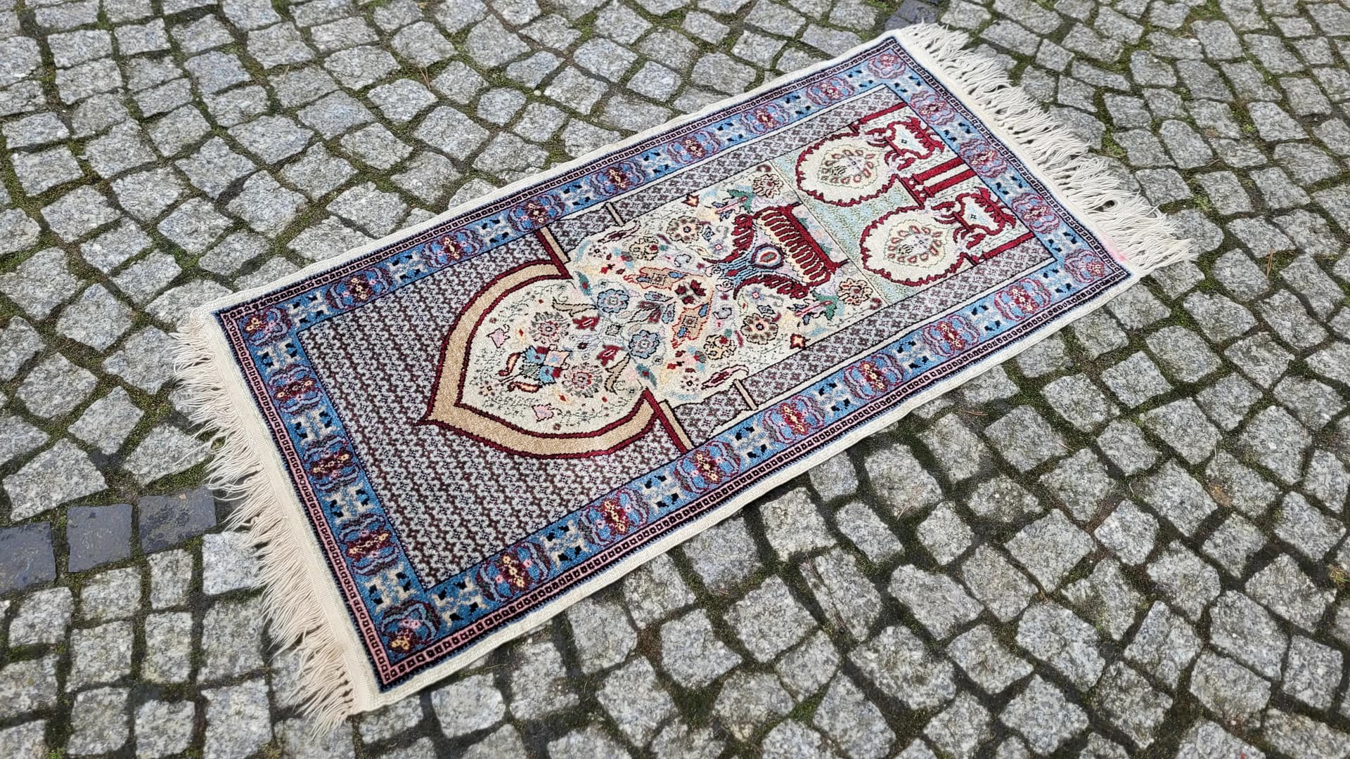 Dywan orientalny 52x115cm, jedwab kremowy, Tunezja, lata 80. - 89263