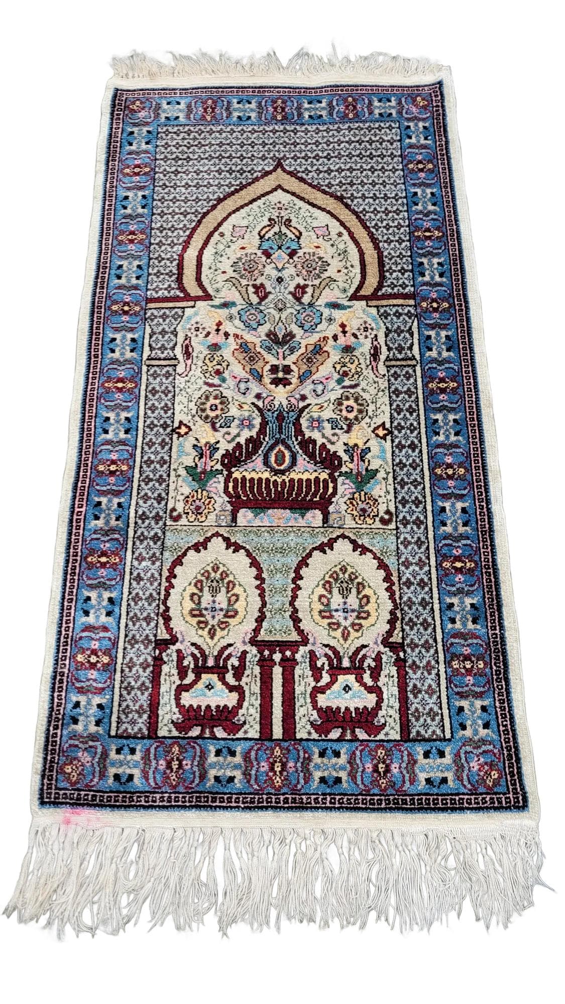 Dywan orientalny 52x115cm, jedwab kremowy, Tunezja, lata 80.
