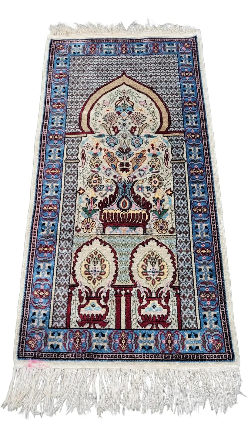 Dywan orientalny 52x115cm, jedwab kremowy, Tunezja, lata 80.
