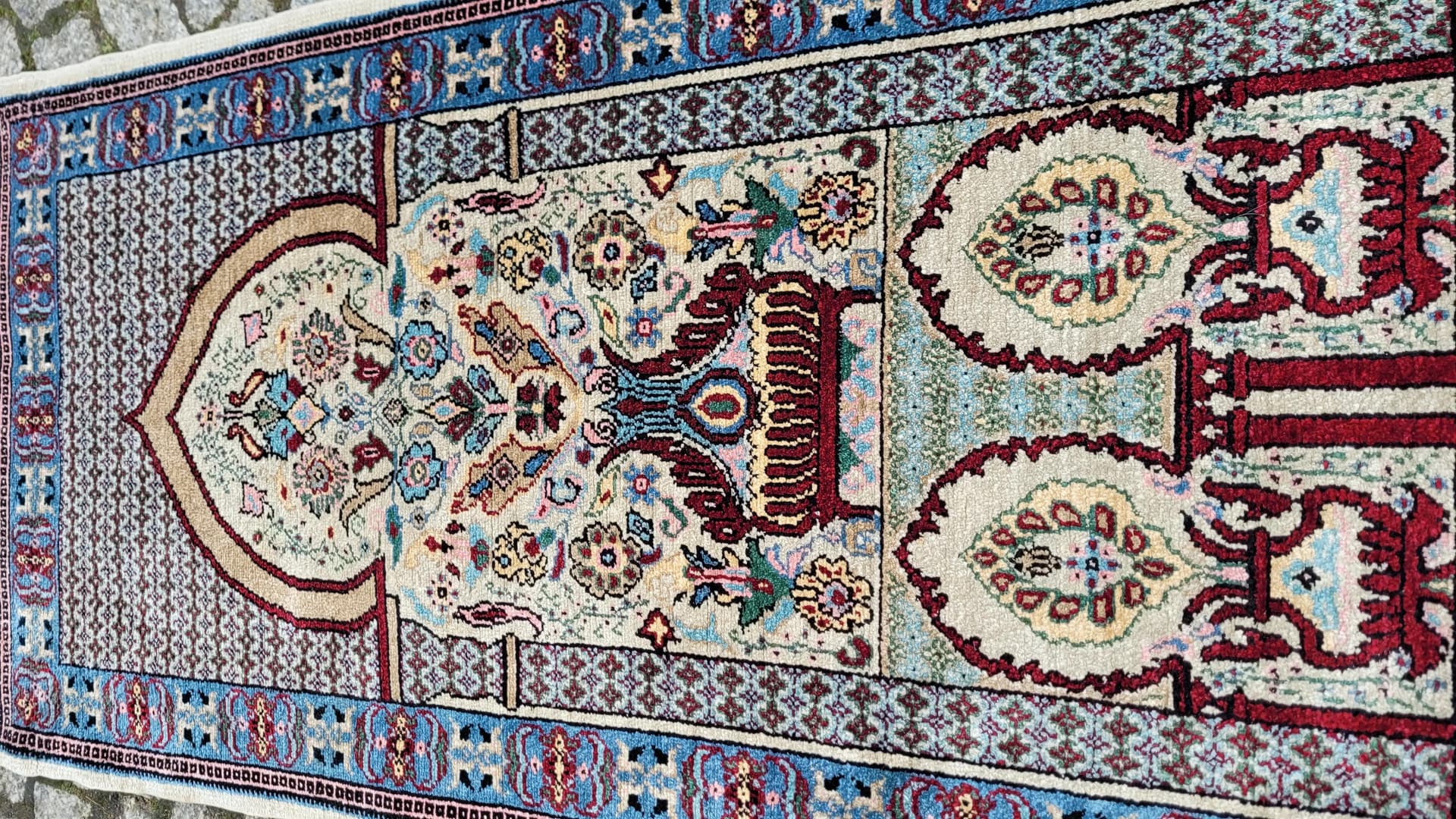 Dywan orientalny 52x115cm, jedwab kremowy, Tunezja, lata 80. - 89261
