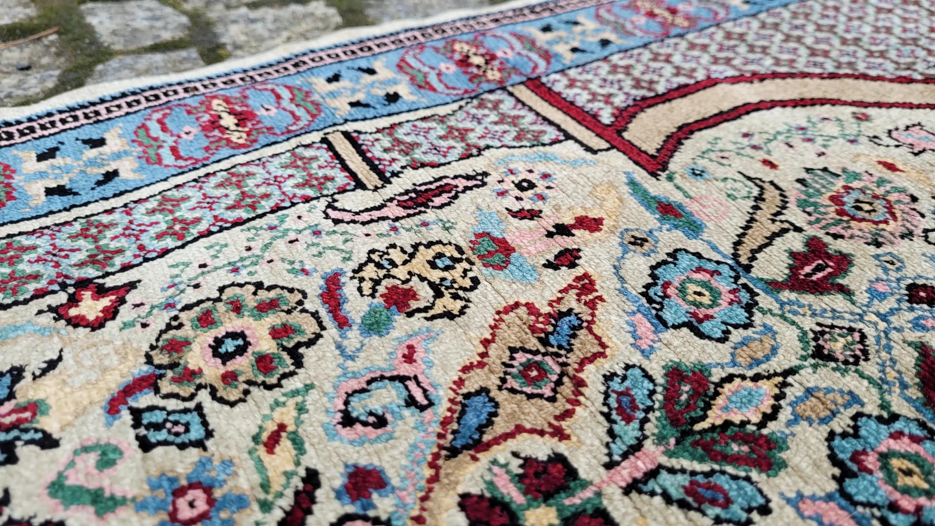 Dywan orientalny 52x115cm, jedwab kremowy, Tunezja, lata 80. - 89269