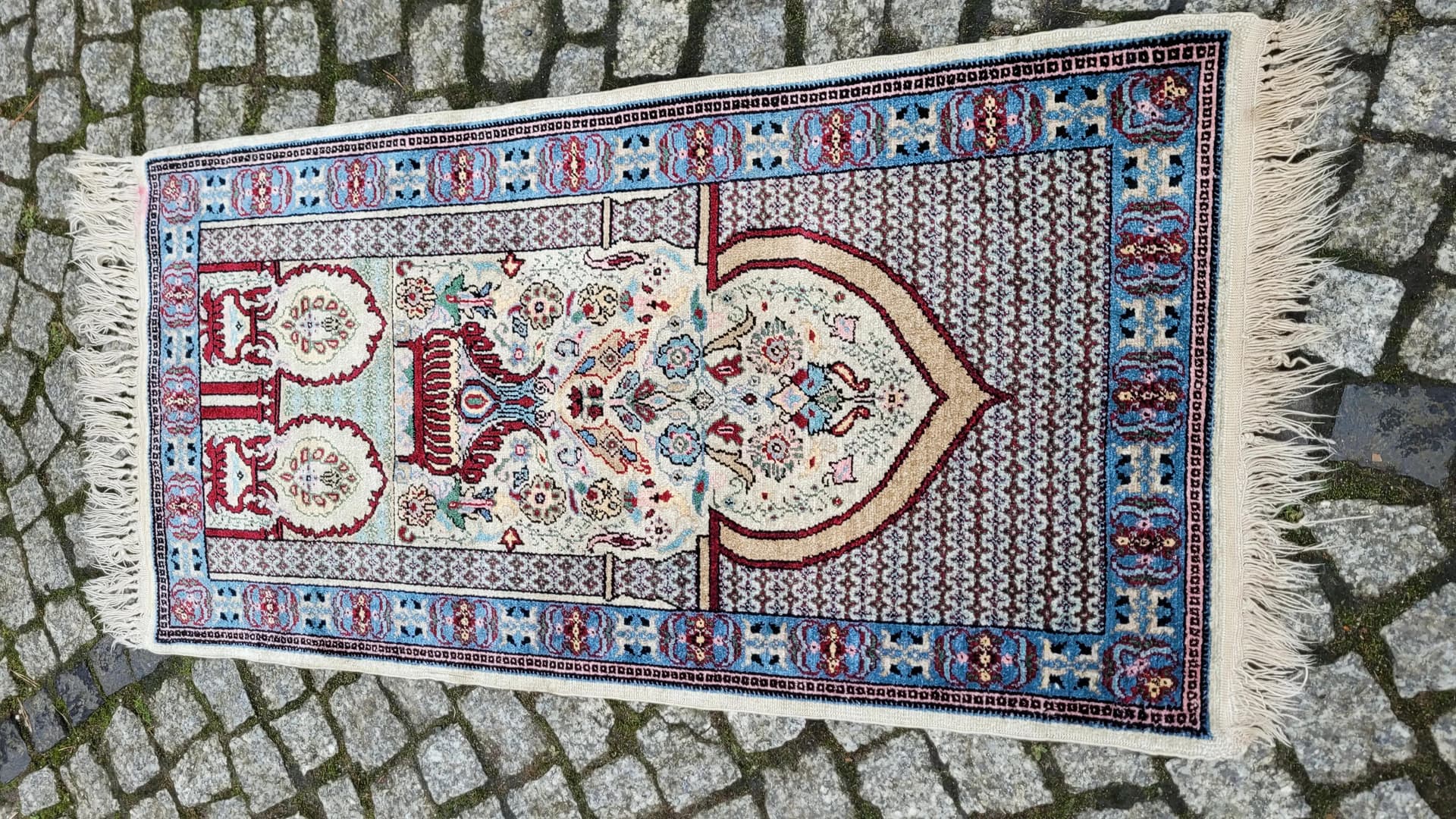 Dywan orientalny 52x115cm, jedwab kremowy, Tunezja, lata 80. - 89264