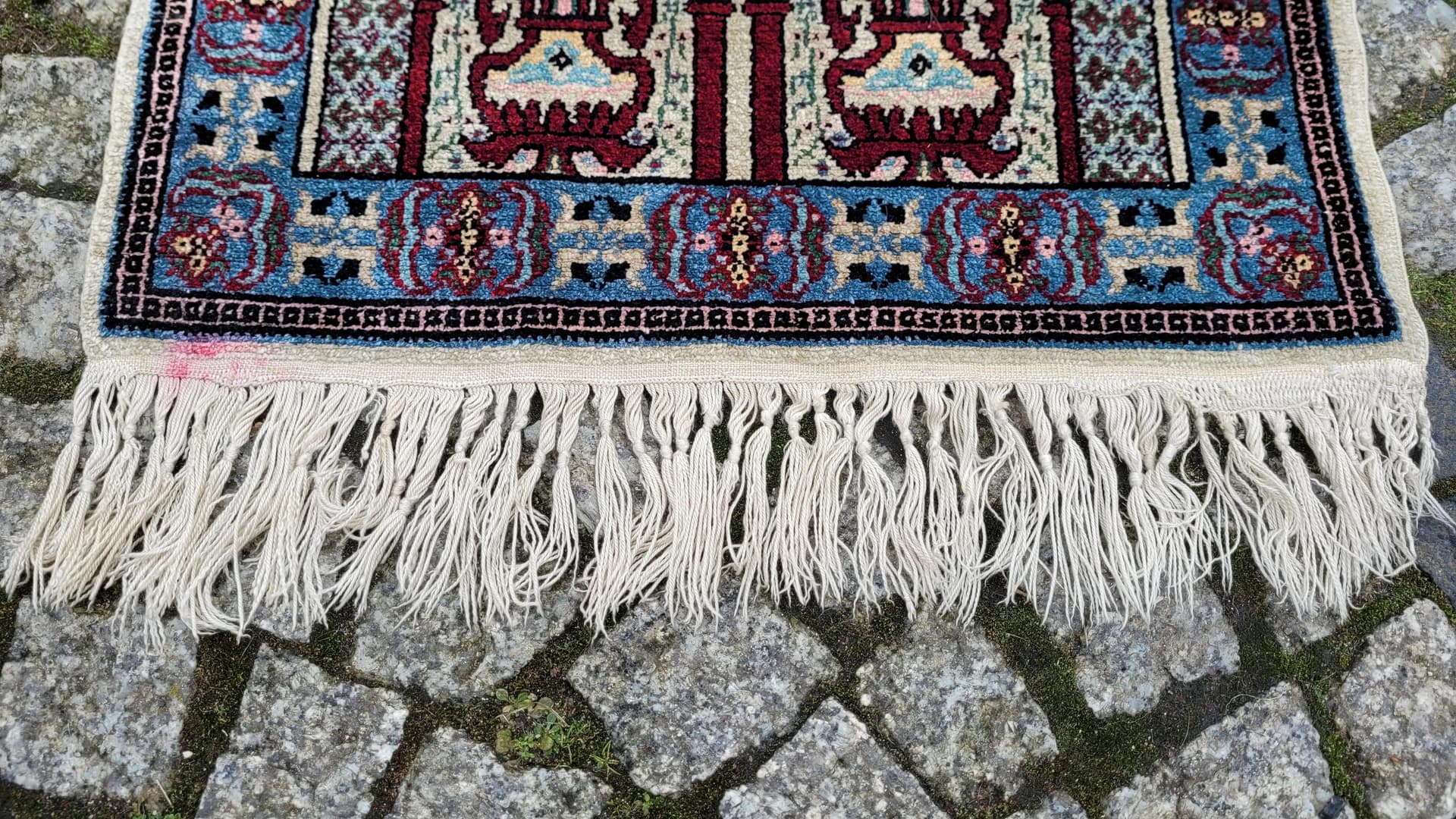 Dywan orientalny 52x115cm, jedwab kremowy, Tunezja, lata 80. - 89267