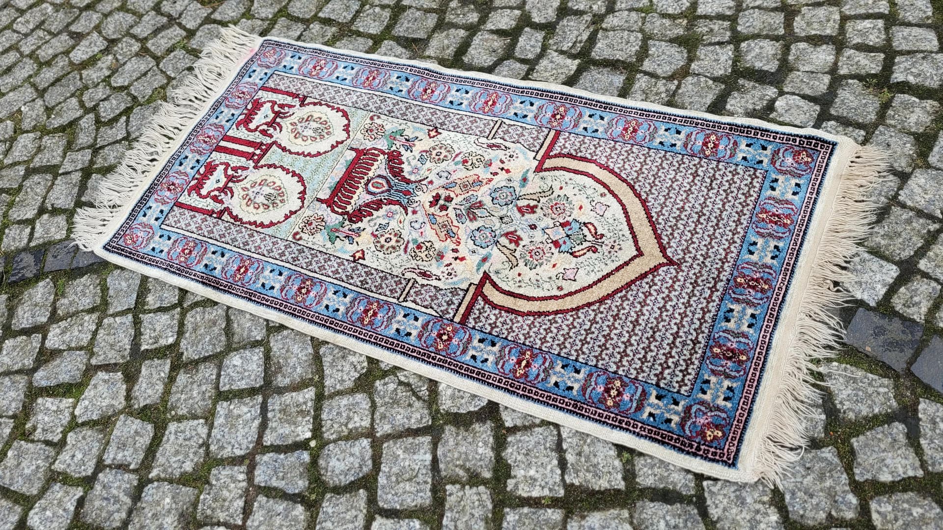 Dywan orientalny 52x115cm, jedwab kremowy, Tunezja, lata 80. - 89266