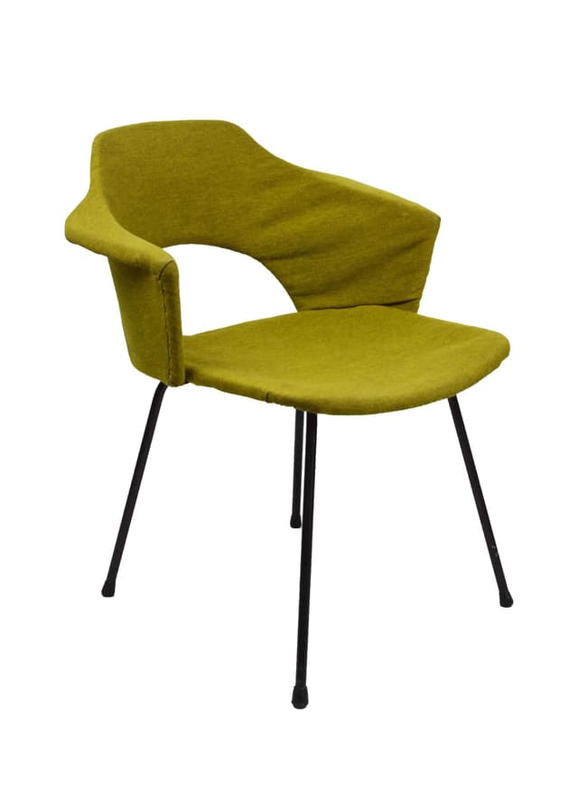 Krzesło z podłokietnikami Space Age, tkanina oliwkowa, metal czarny, Polska, lata 70. - WYMIARY