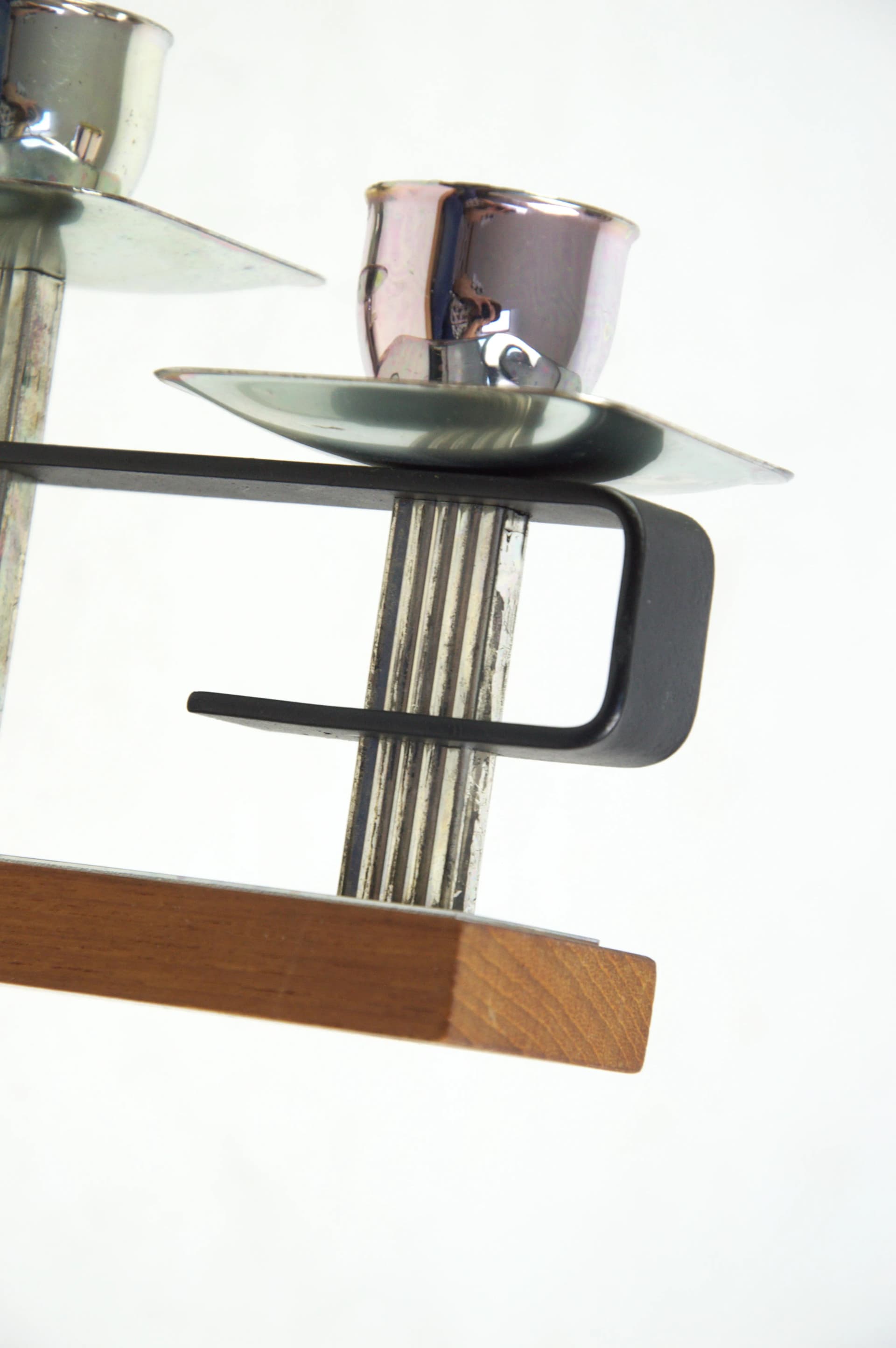 Świecznik, metal srebrny, drewno brązowy, Polska, lata 70. - 87101