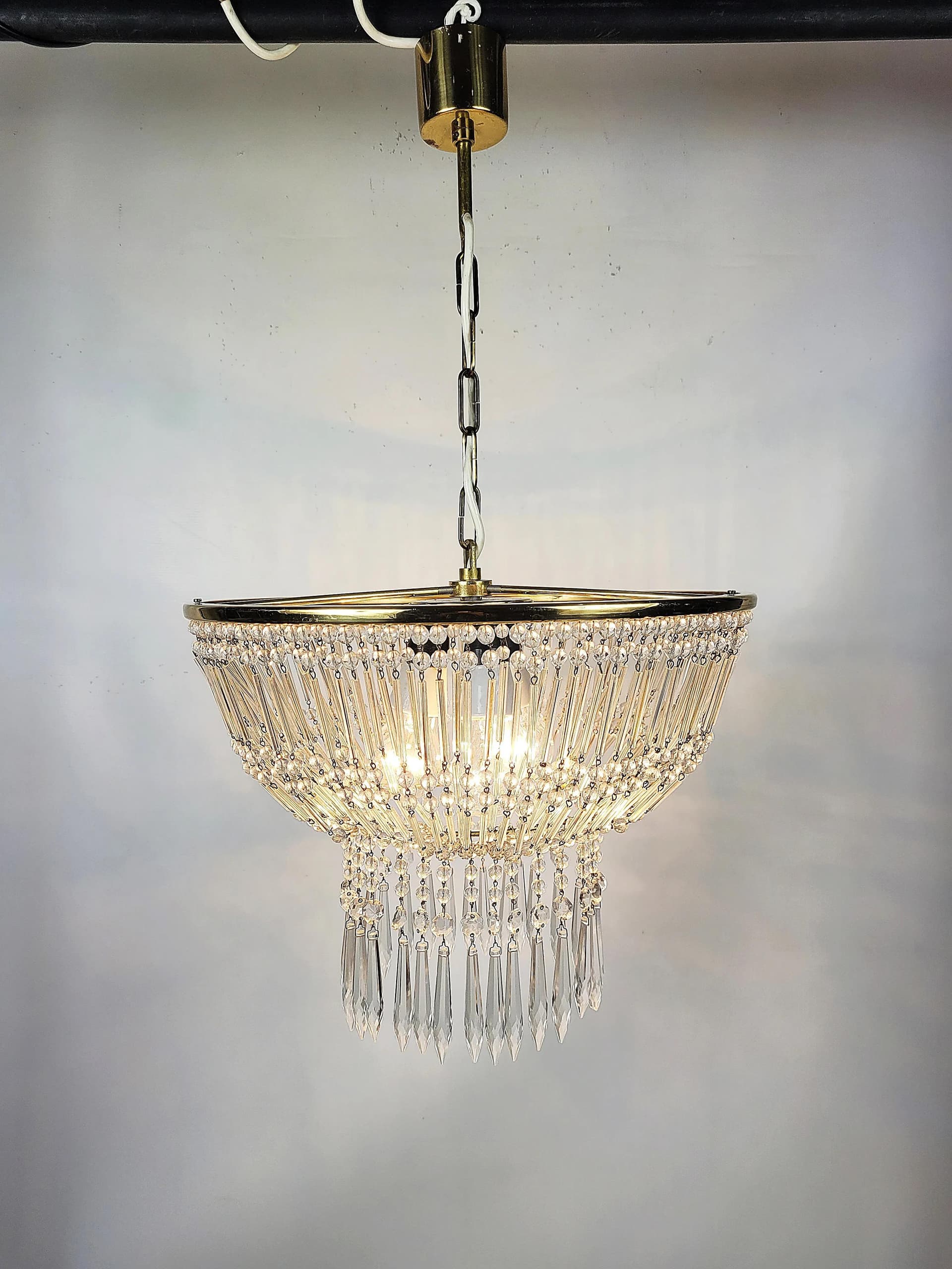Chandelier, golden crystal, 1970s - 87076