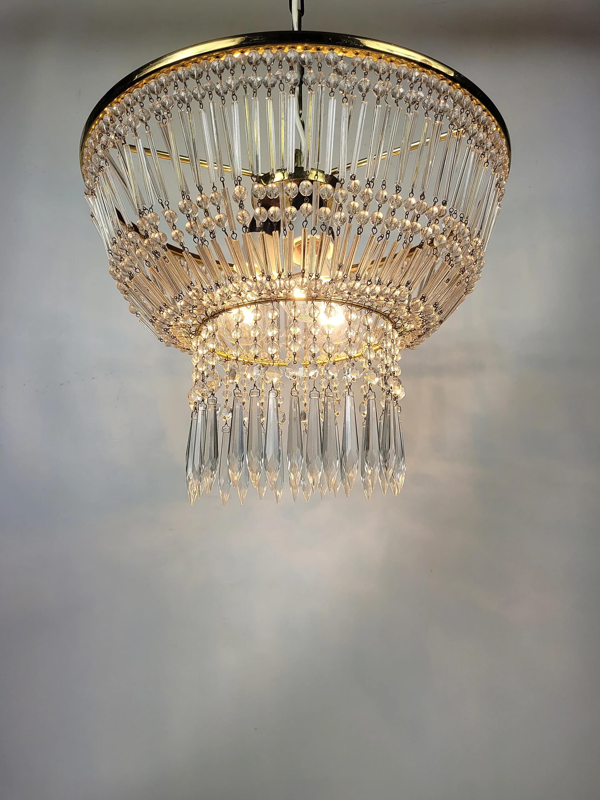 Chandelier, golden crystal, 1970s - 87078