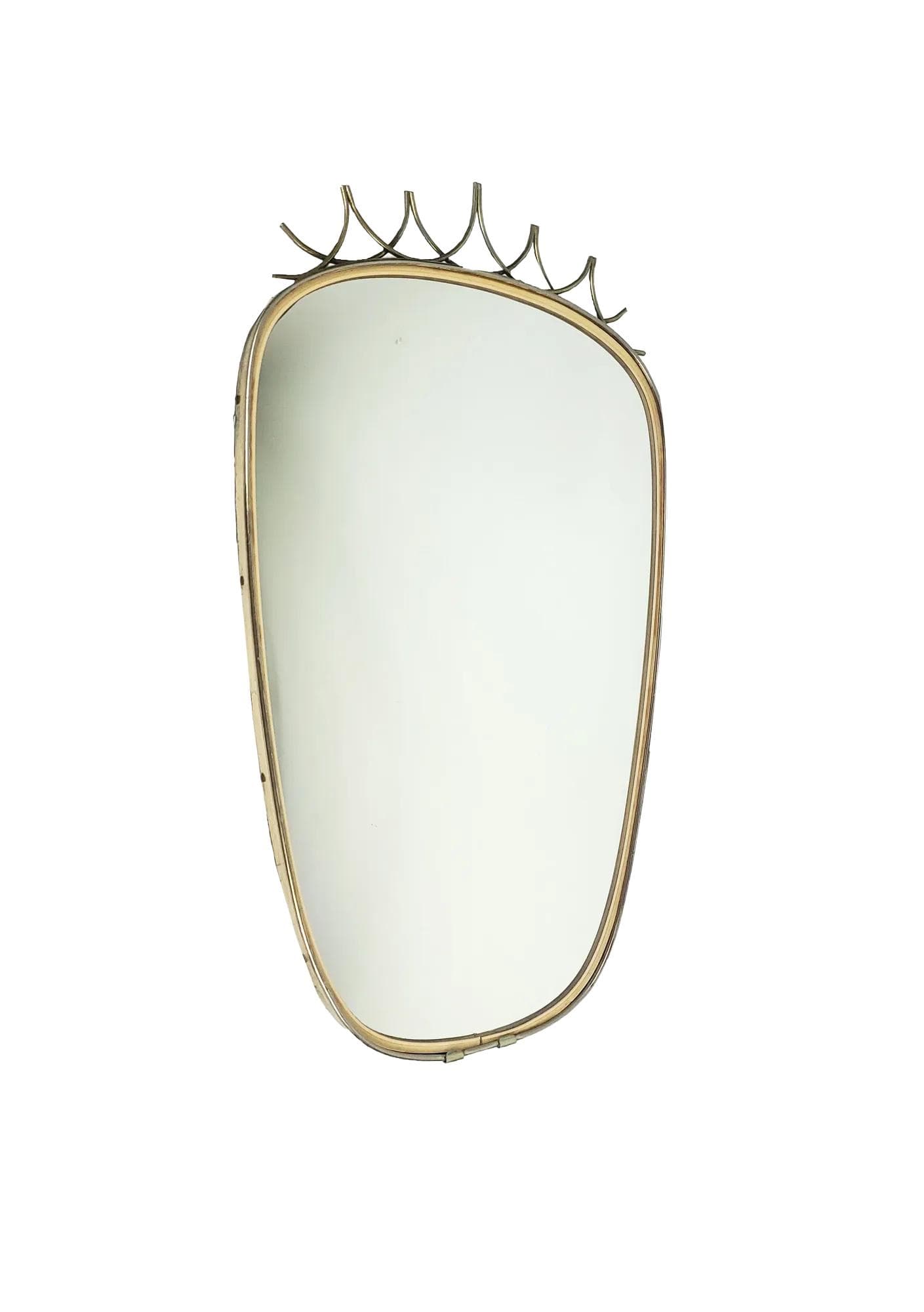 Wall mirror rockabilly, golden brass, Poland, 1960s.
