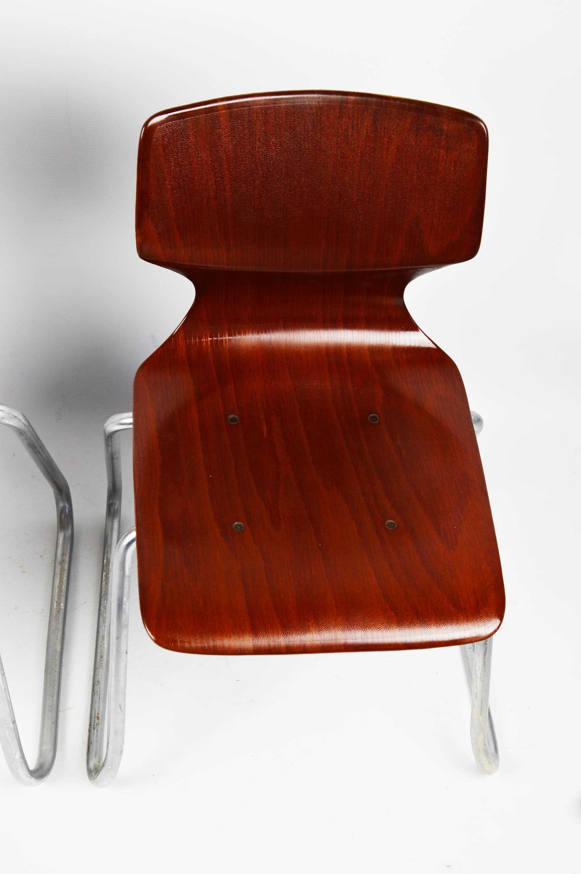 Pair of children's chairs Flototto, brown bent plywood, chrome steel, by F. Flototto, Germany, 1960s. - 87046