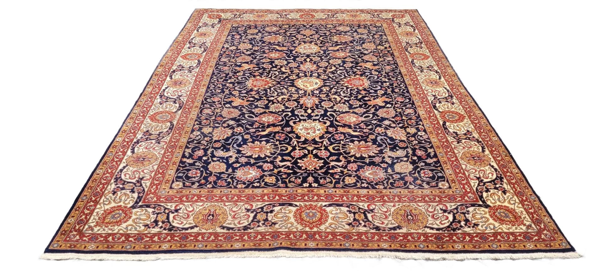 Dywan Isfahan, 250x355 cm, granatowy, wełna, Iran, lata 60.