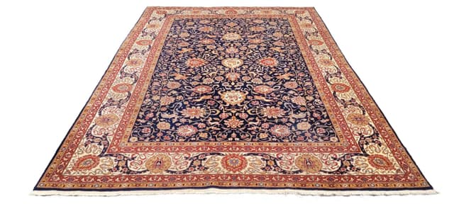 Dywan Isfahan, 250x355 cm, granatowy, wełna, Iran, lata 60. - WYMIARY