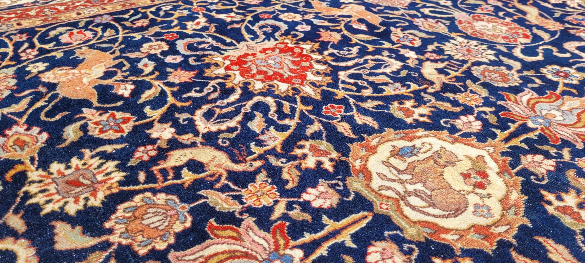 Dywan Isfahan, 250x355 cm, granatowy, wełna, Iran, lata 60. - 89248