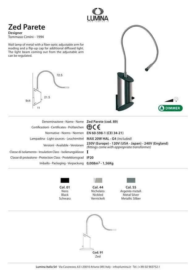 Para kinkietów, metal srebrny, proj. T. Cimini, Lumina, Włochy, lata 90. - 87034