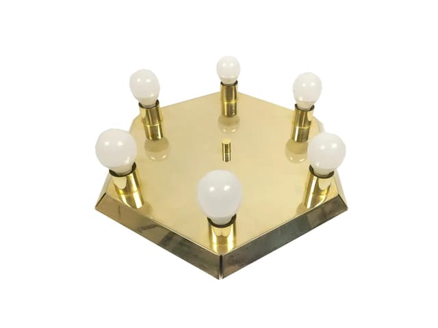 Ceiling lamp, golden metal, Poland, 1970s. - DIMENSION