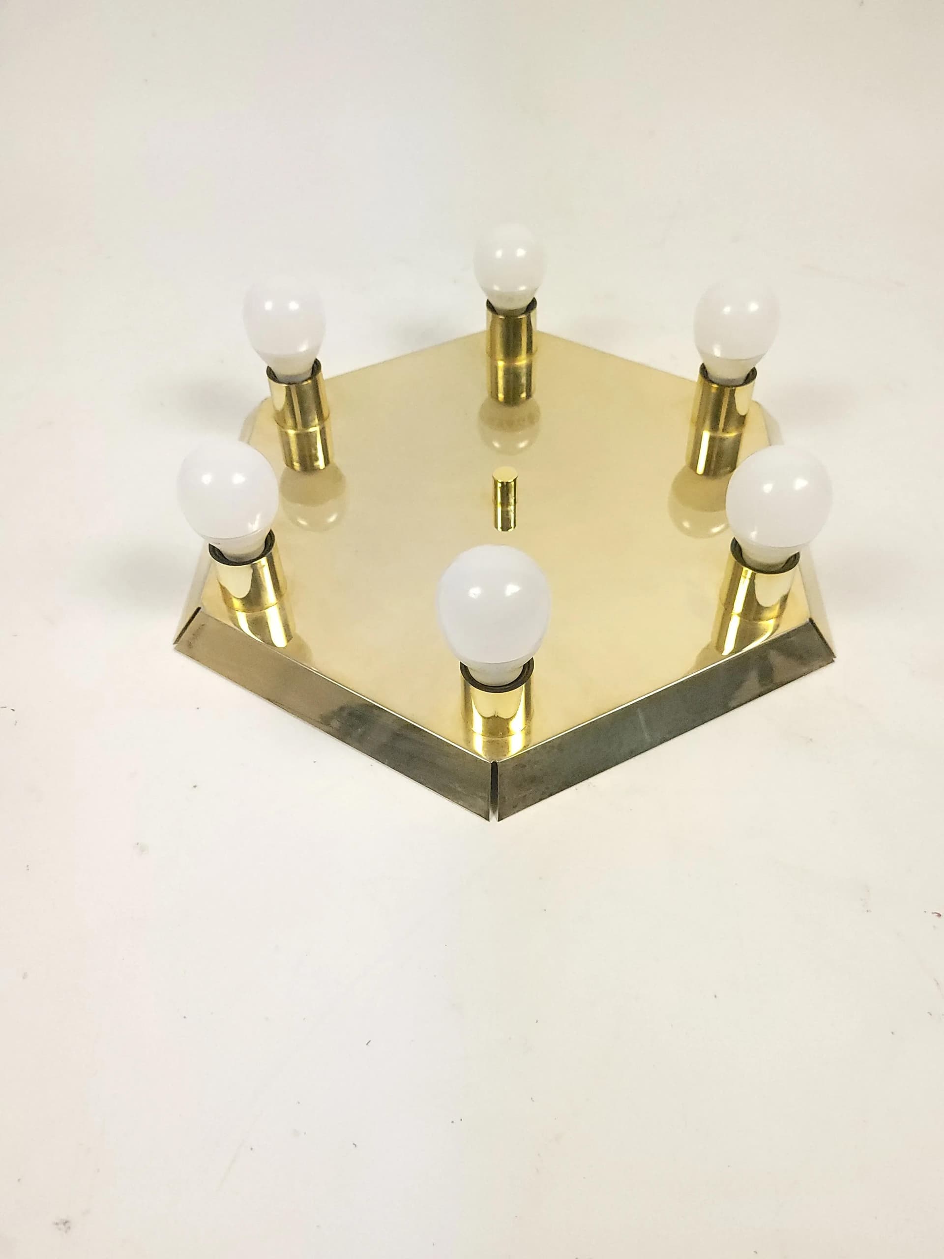 Ceiling lamp, golden metal, Poland, 1970s. - 86991