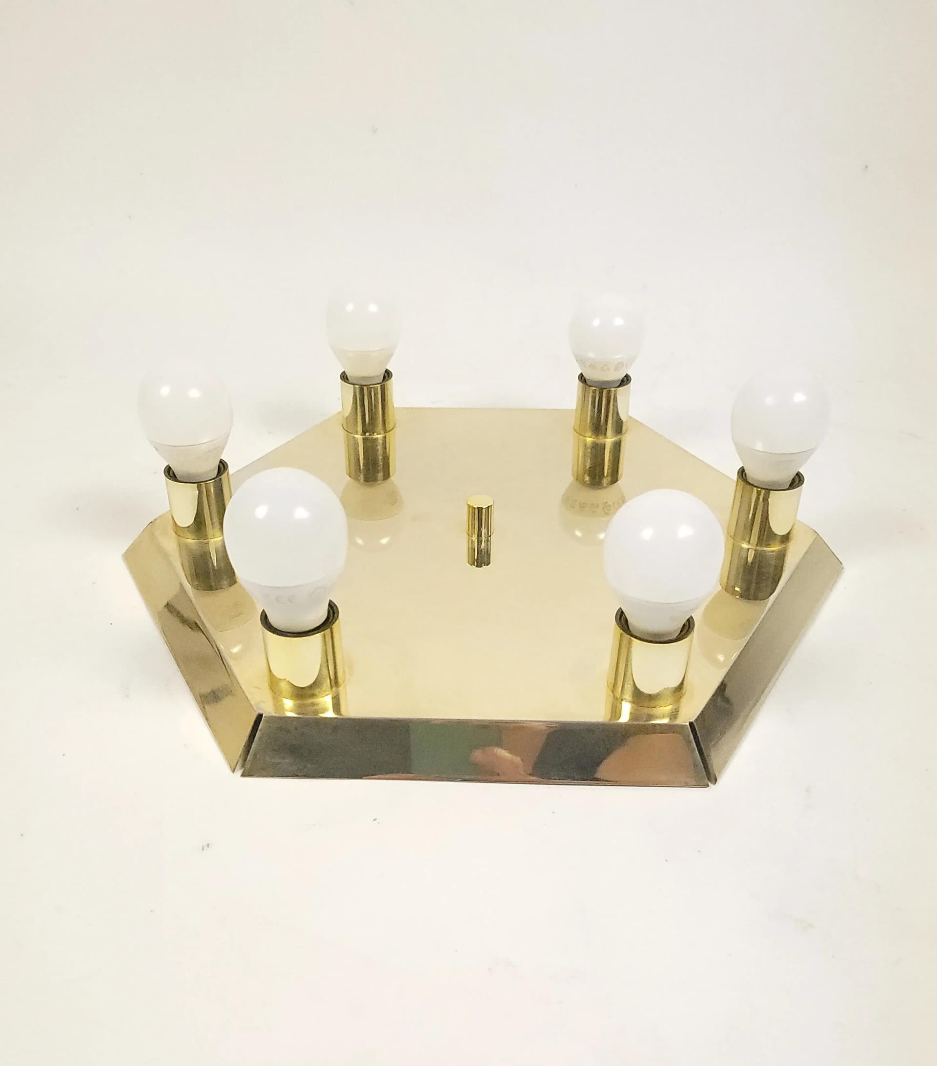 Ceiling lamp, golden metal, Poland, 1970s. - 86992