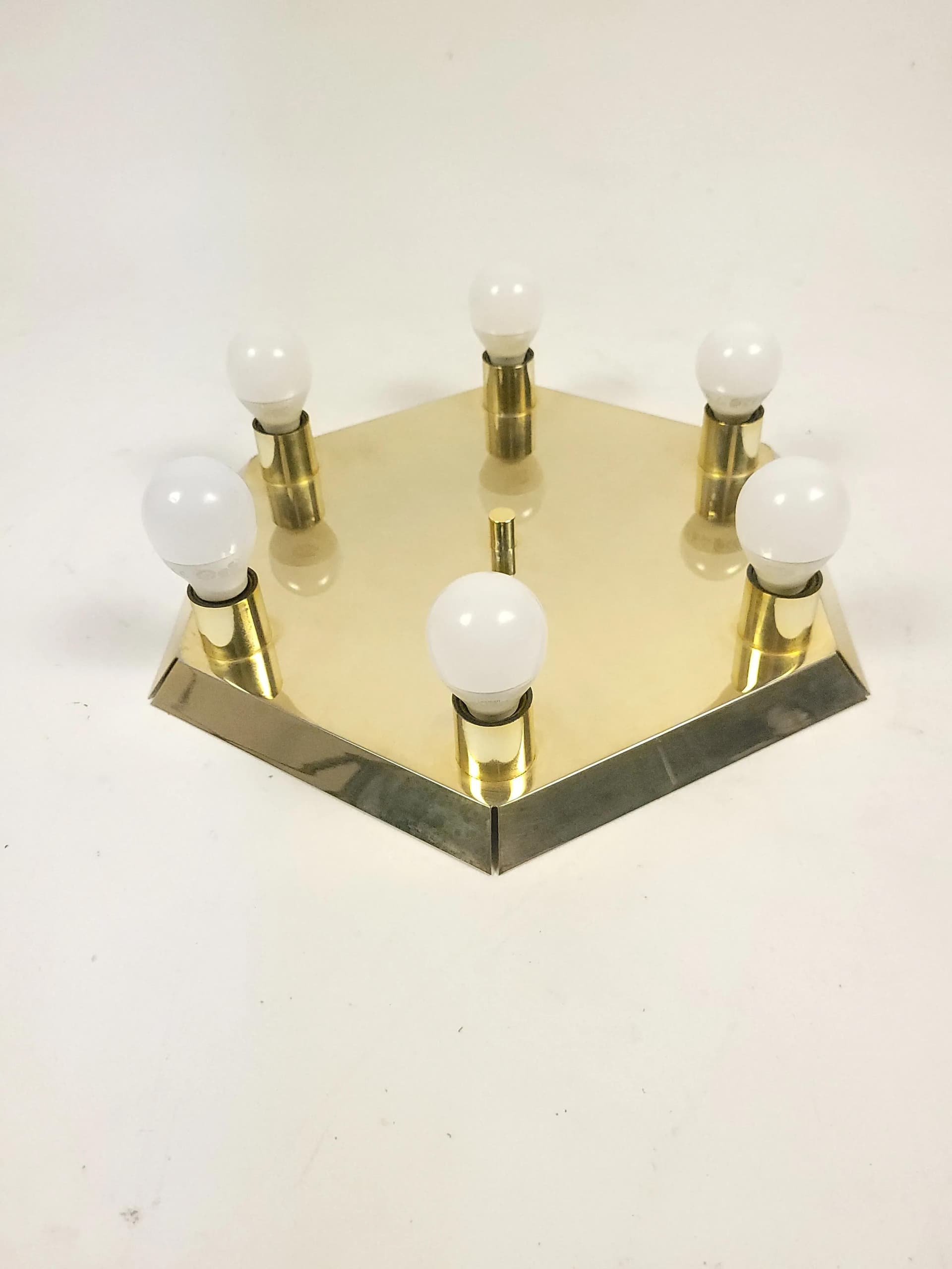 Ceiling lamp, golden metal, Poland, 1970s. - 86988