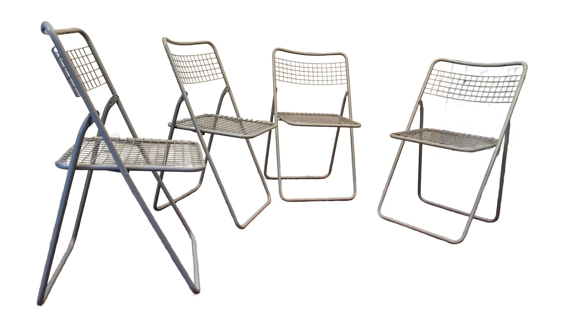 Komplet składanych krzeseł, stal szara, Szwecja, lata 80.