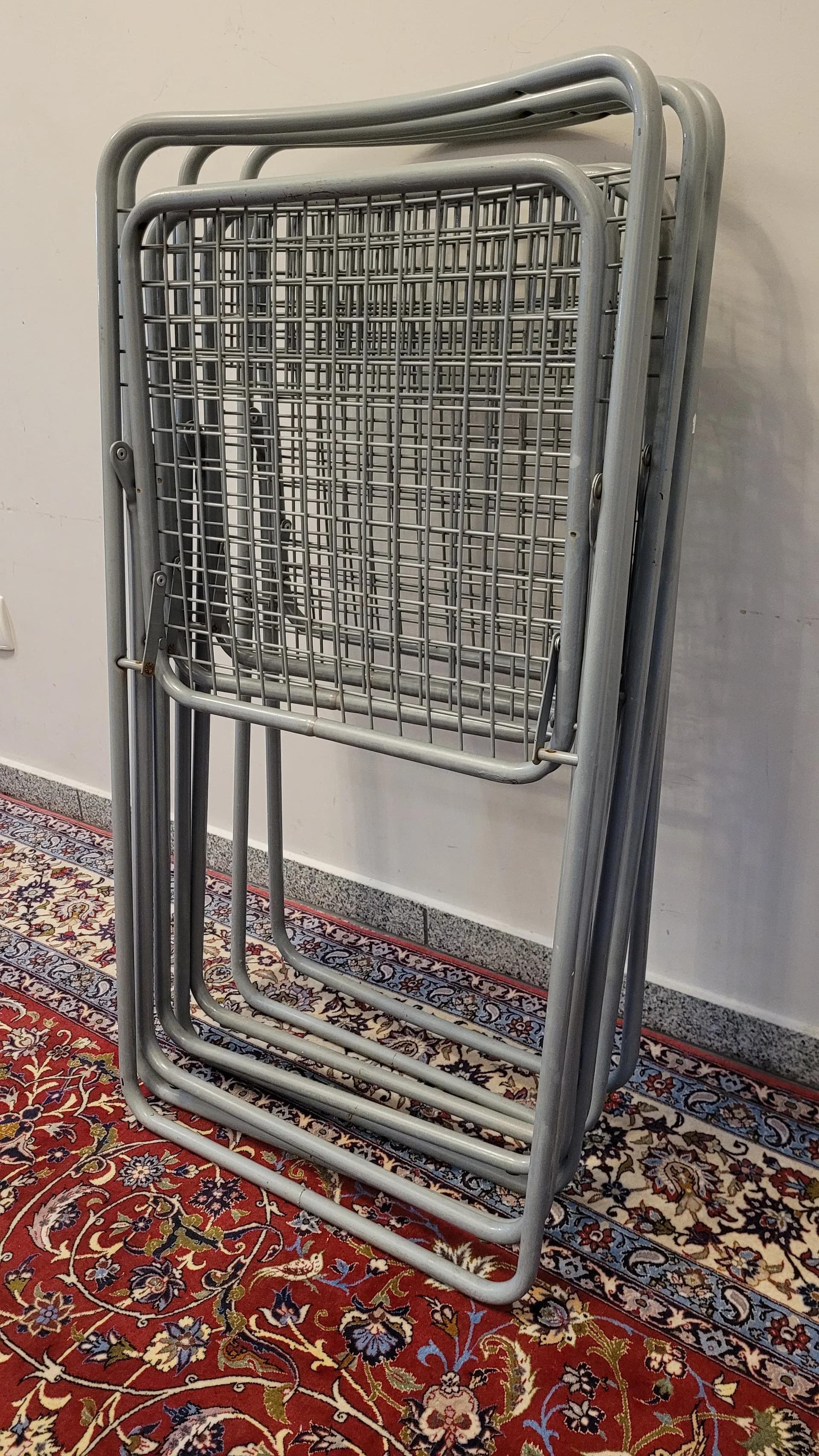 Komplet składanych krzeseł, stal szara, Szwecja, lata 80. - 89215