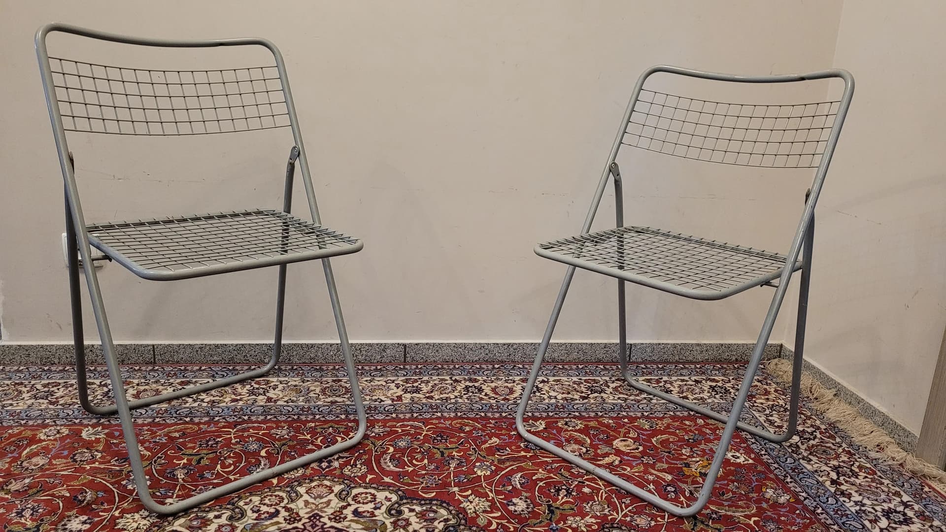 Komplet składanych krzeseł, stal szara, Szwecja, lata 80. - 89219