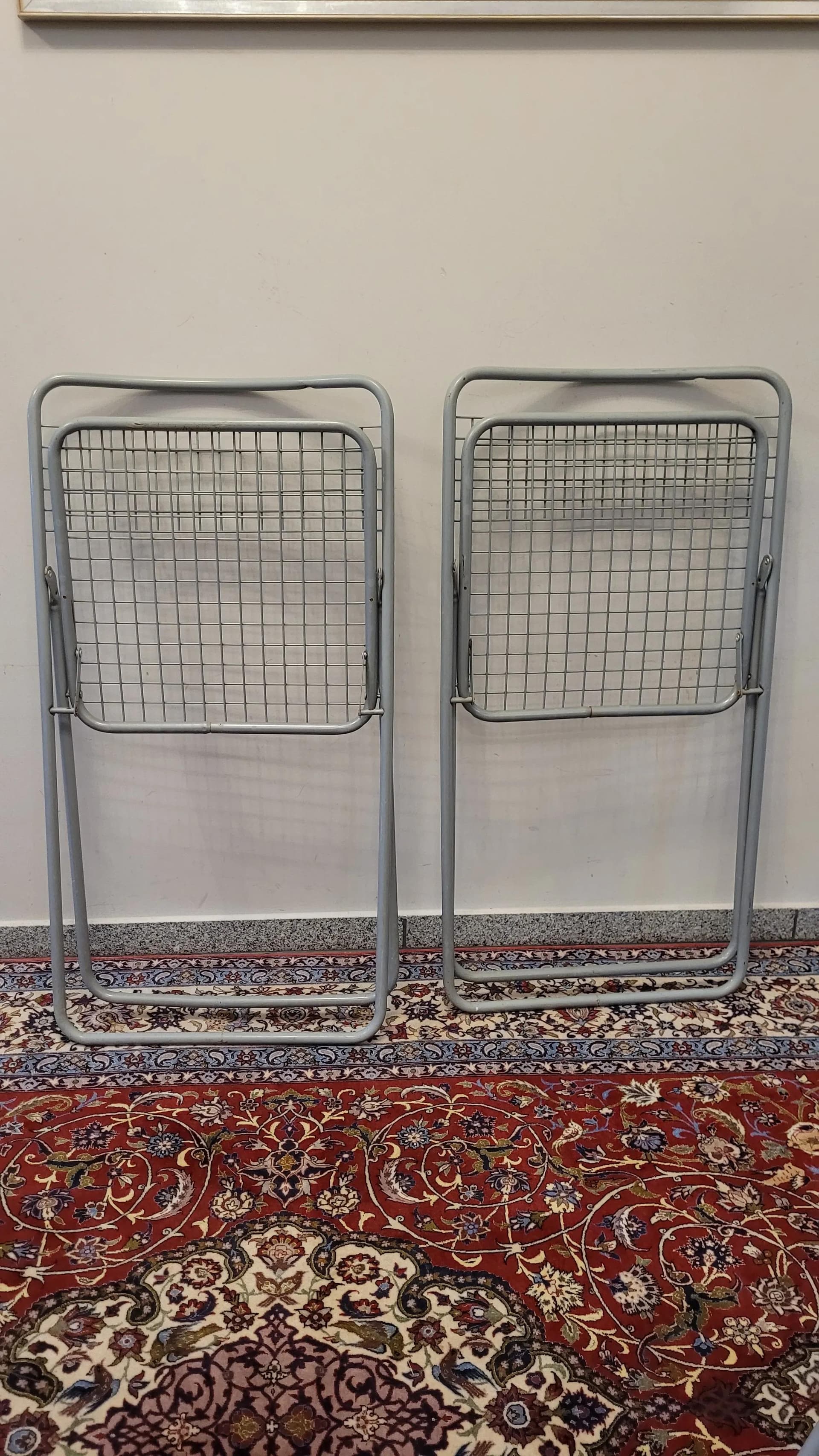 Komplet składanych krzeseł, stal szara, Szwecja, lata 80. - 89217