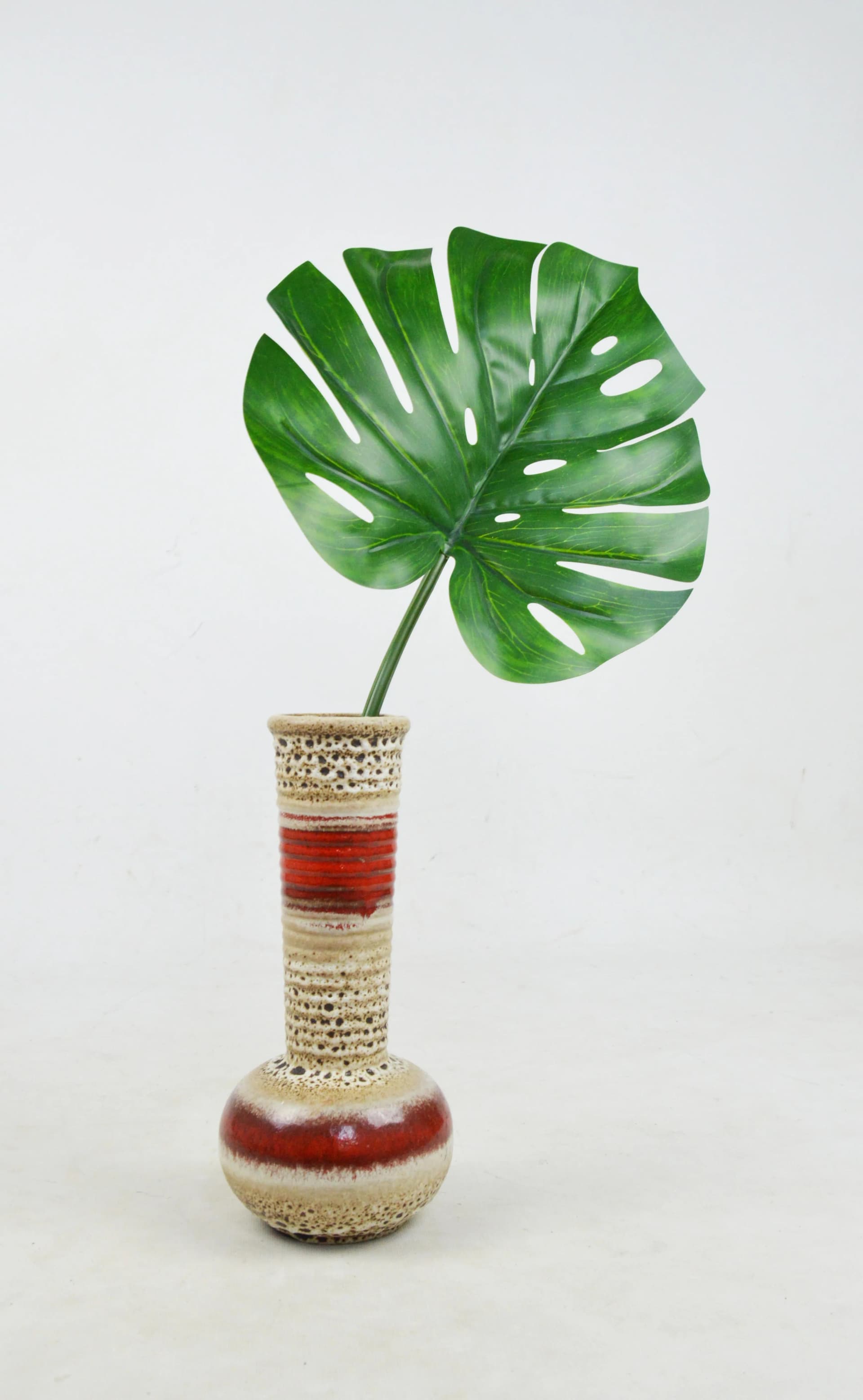 Wazon Fat Lava, beżowy czerwony, ceramika, Niemcy, lata 70. - 86942