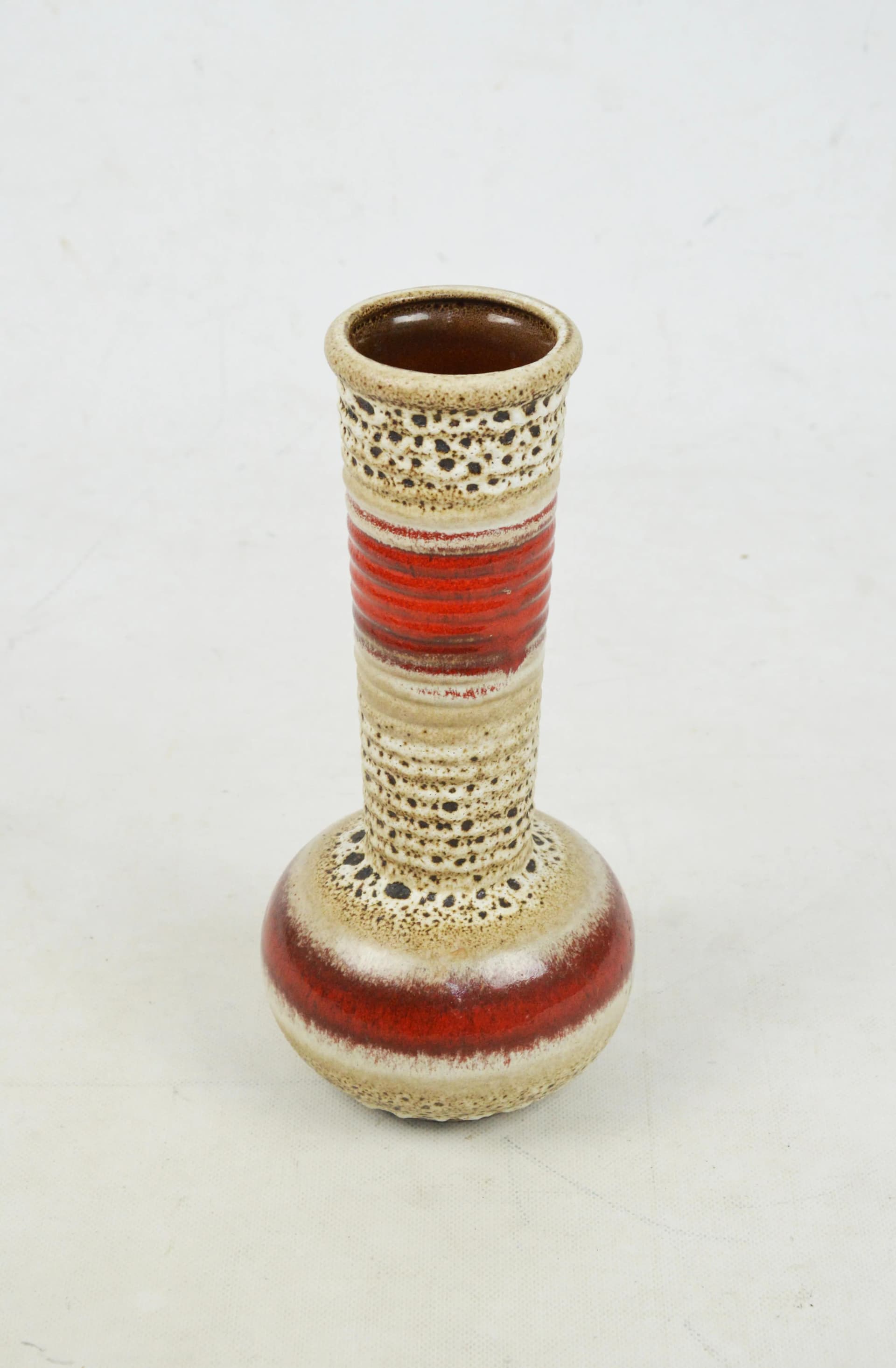 Wazon Fat Lava, beżowy czerwony, ceramika, Niemcy, lata 70. - 86945