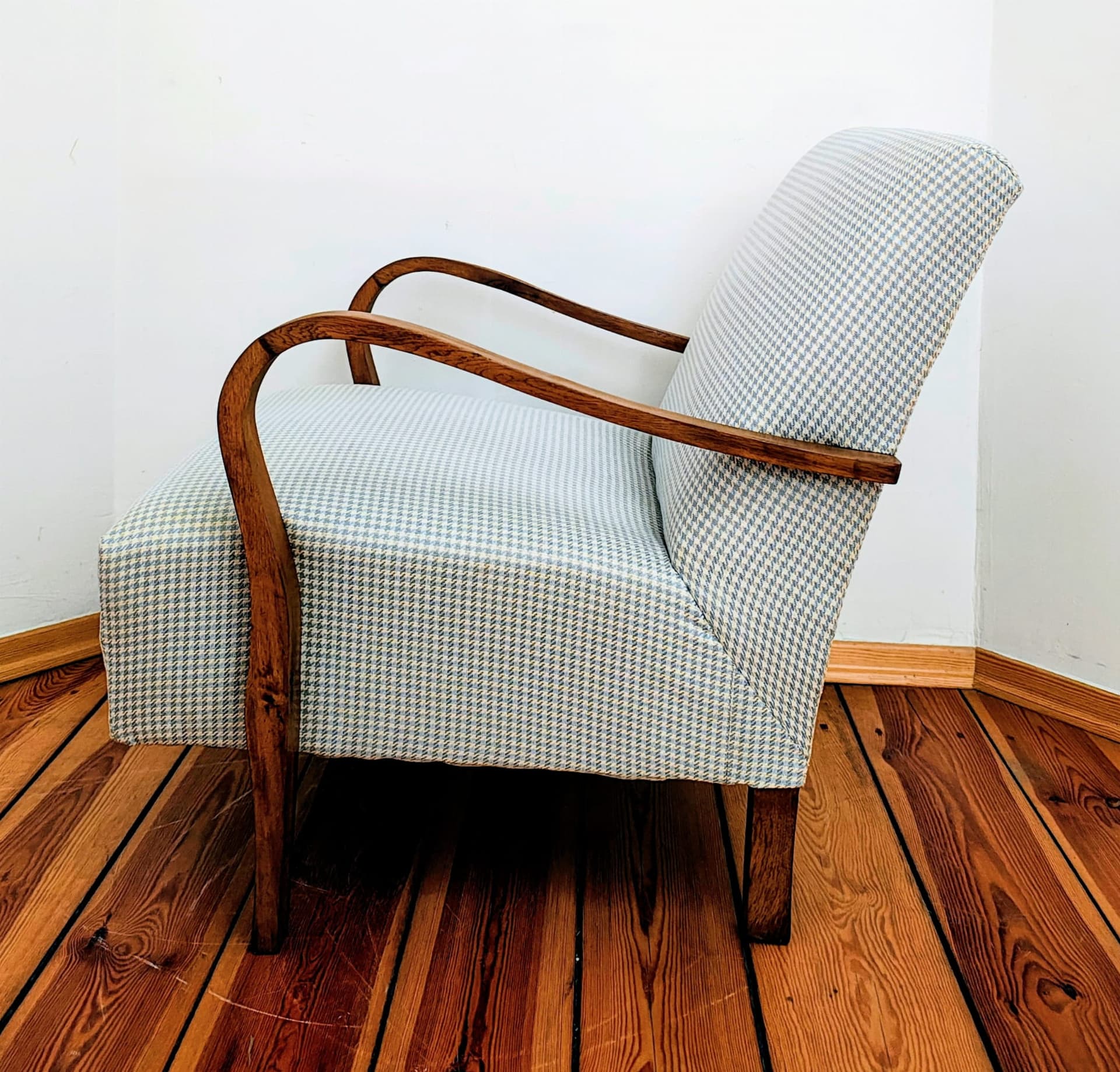 Armchair Mid-century Modern, grey, oak, Czechoslovakia, 1960s. - 83252