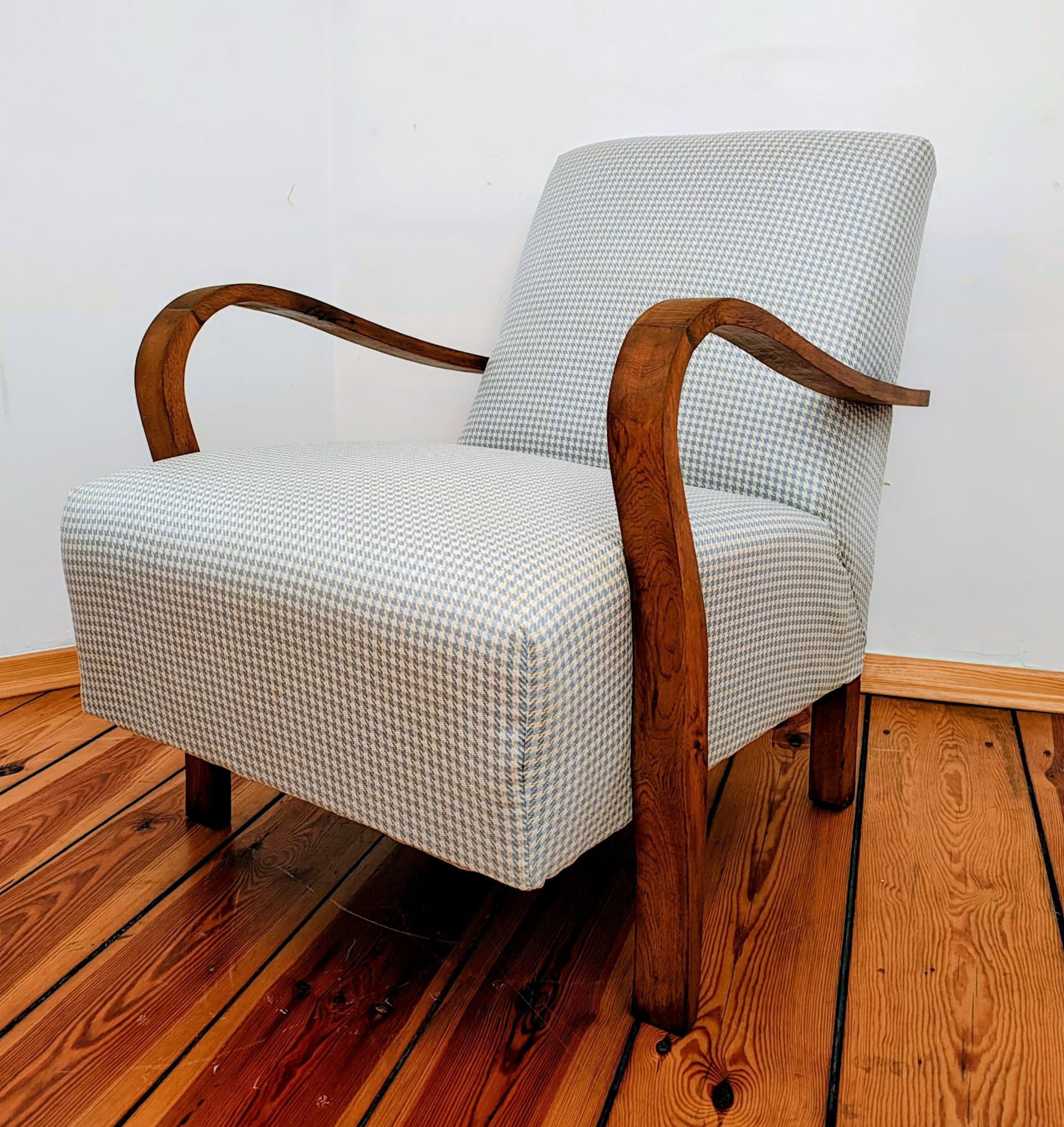 Armchair Mid-century Modern, grey, oak, Czechoslovakia, 1960s. - 83246