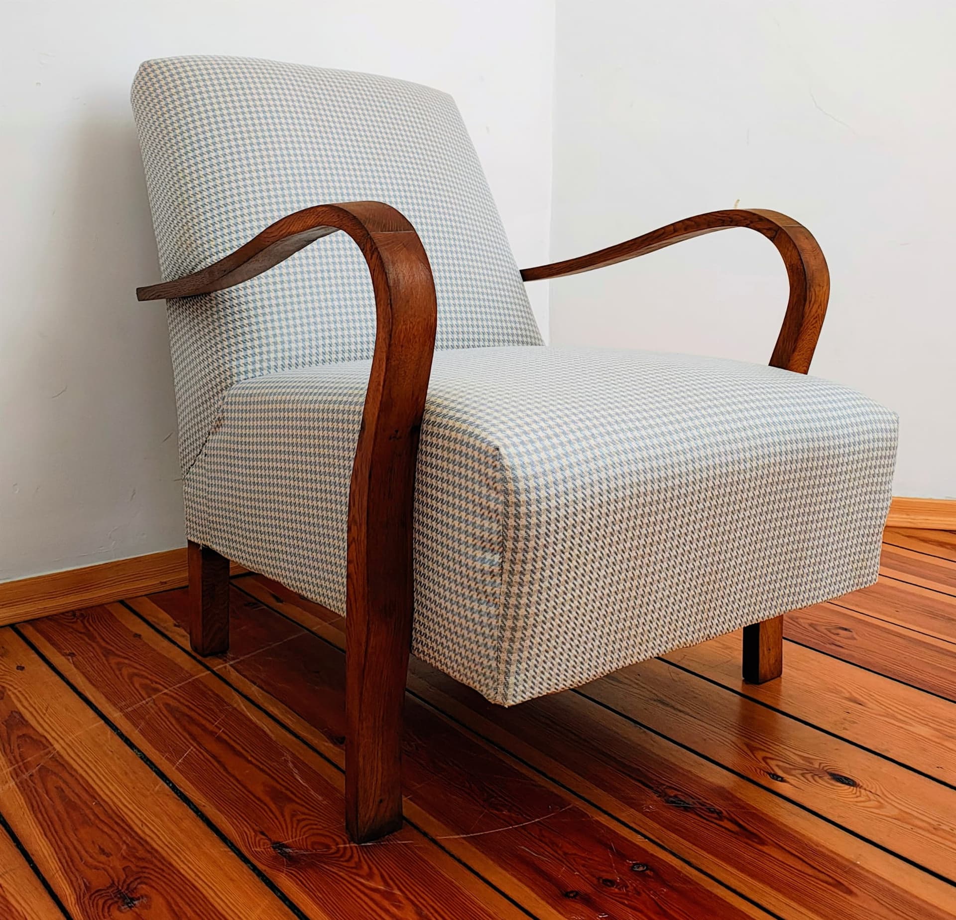 Armchair Mid-century Modern, grey, oak, Czechoslovakia, 1960s. - 83249