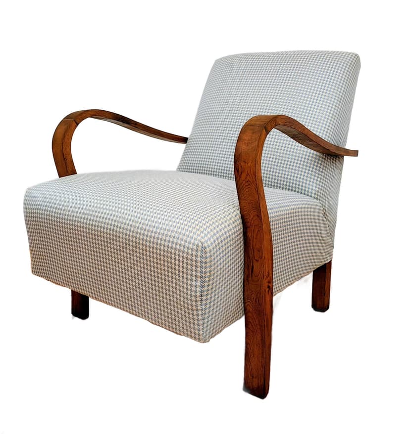 Armchair Mid-century Modern, grey, oak, Czechoslovakia, 1960s.