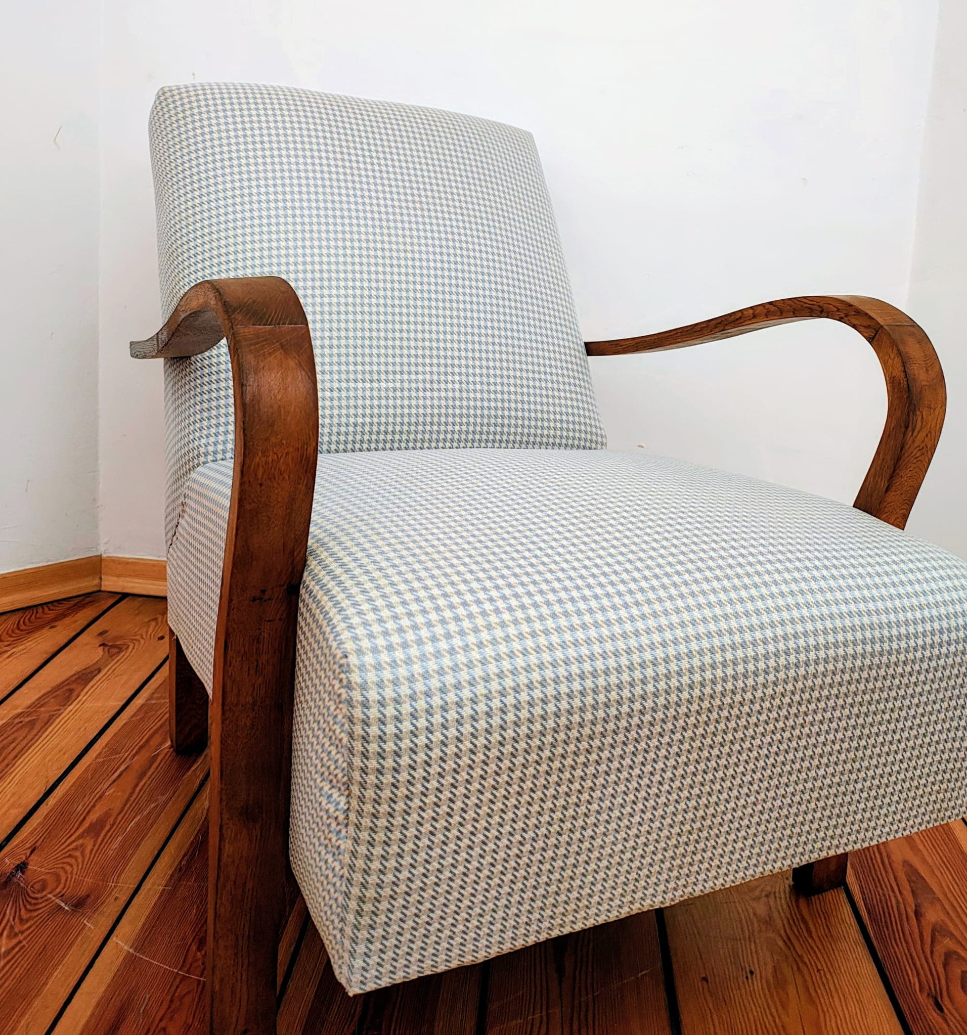 Armchair Mid-century Modern, grey, oak, Czechoslovakia, 1960s. - 83254