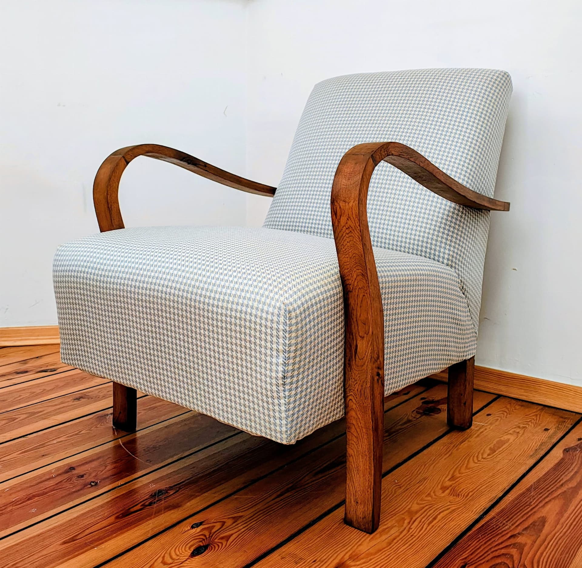 Armchair Mid-century Modern, grey, oak, Czechoslovakia, 1960s. - 83248