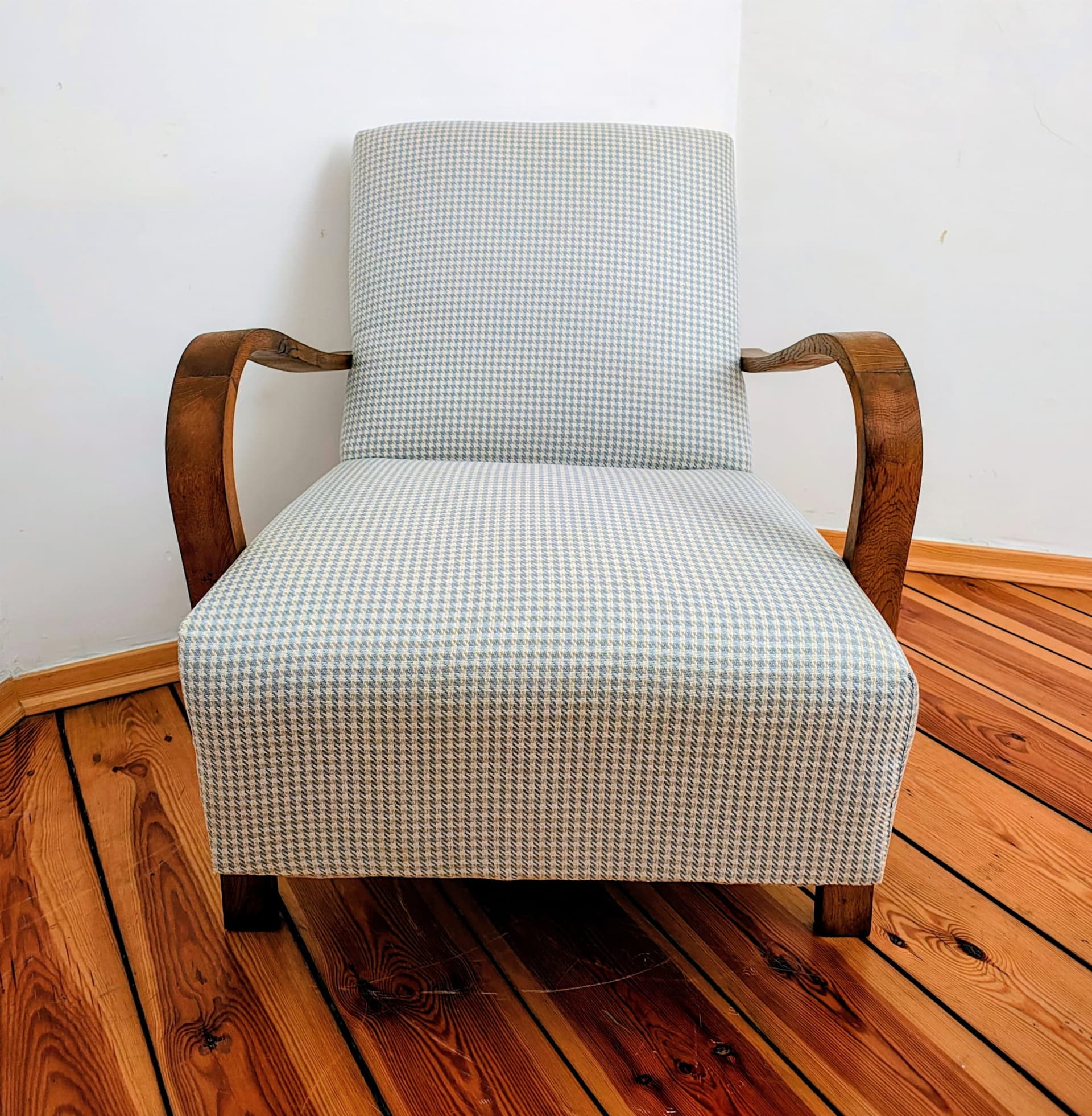 Armchair Mid-century Modern, grey, oak, Czechoslovakia, 1960s. - 83253