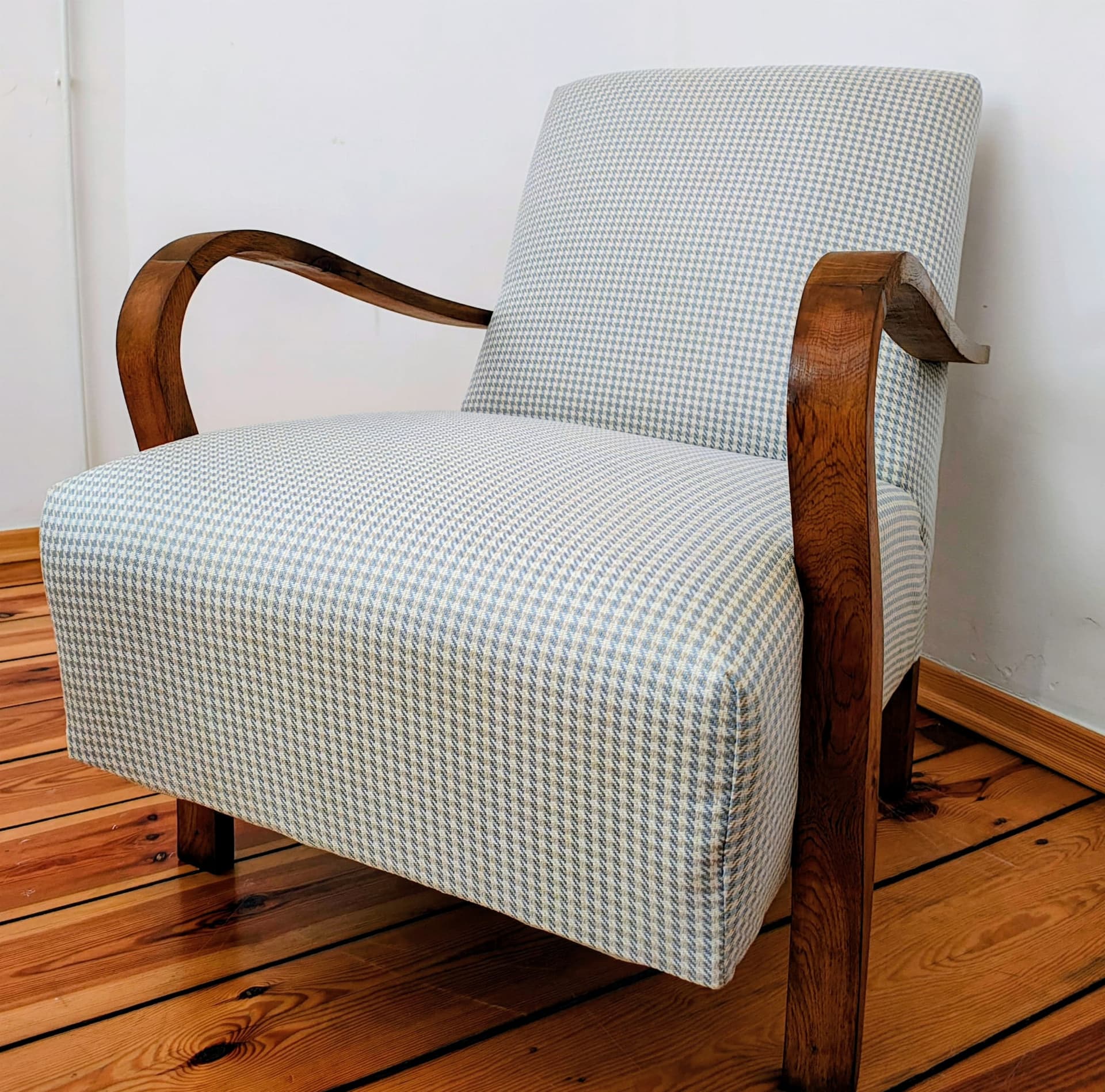 Armchair Mid-century Modern, grey, oak, Czechoslovakia, 1960s. - 83255