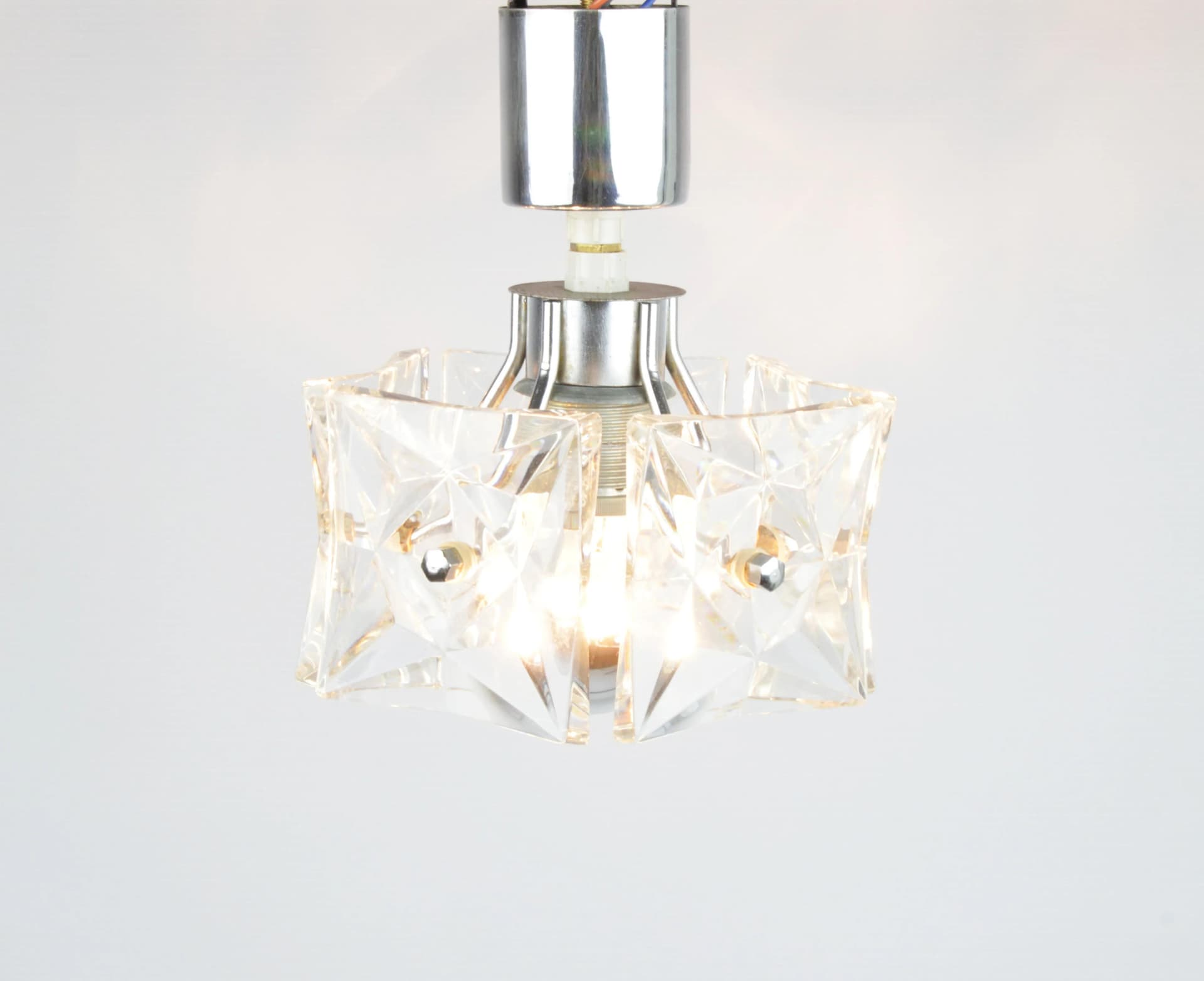 Lampa sufitowa Kinkeldey, srebrny metal, szkło, Niemcy, lata 70. - 86882