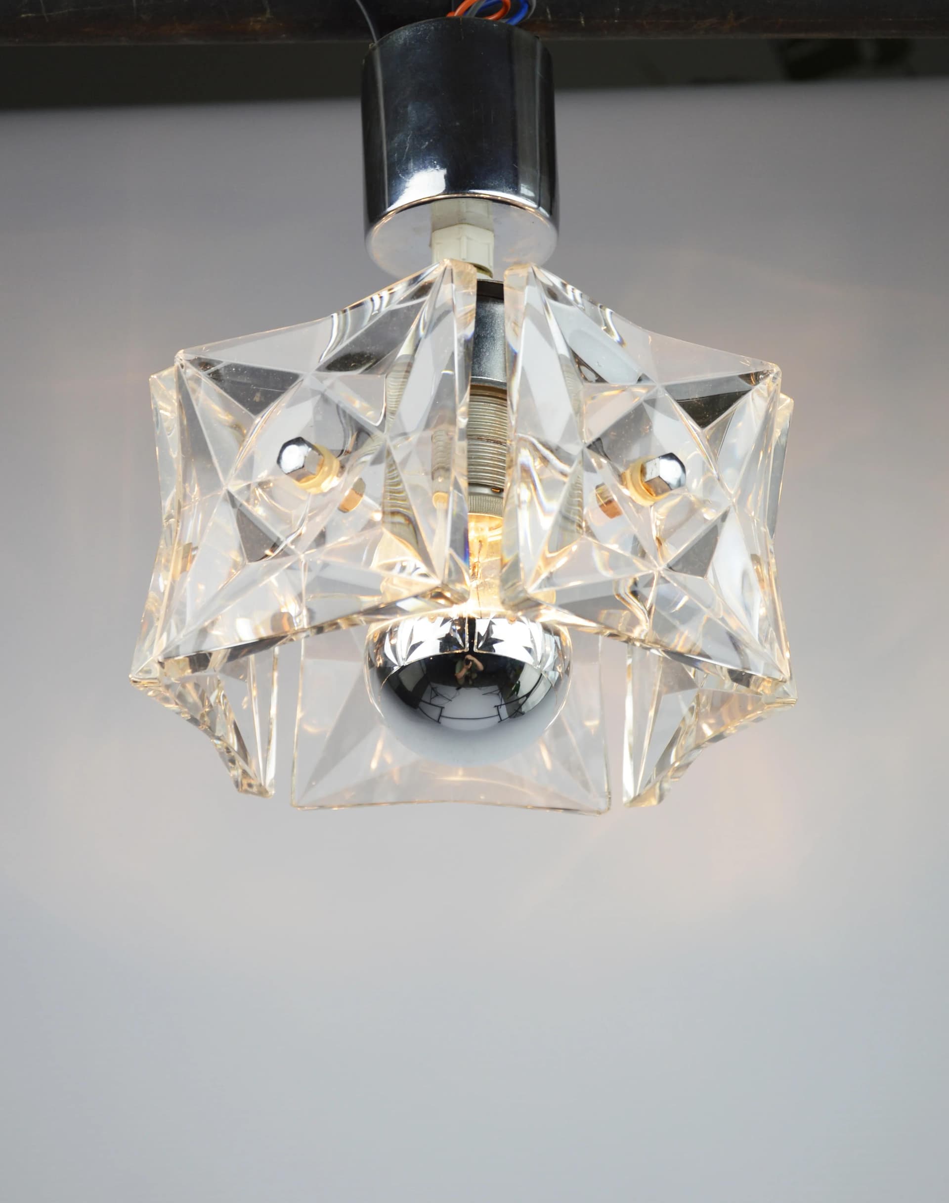 Lampa sufitowa Kinkeldey, srebrny metal, szkło, Niemcy, lata 70. - 86884